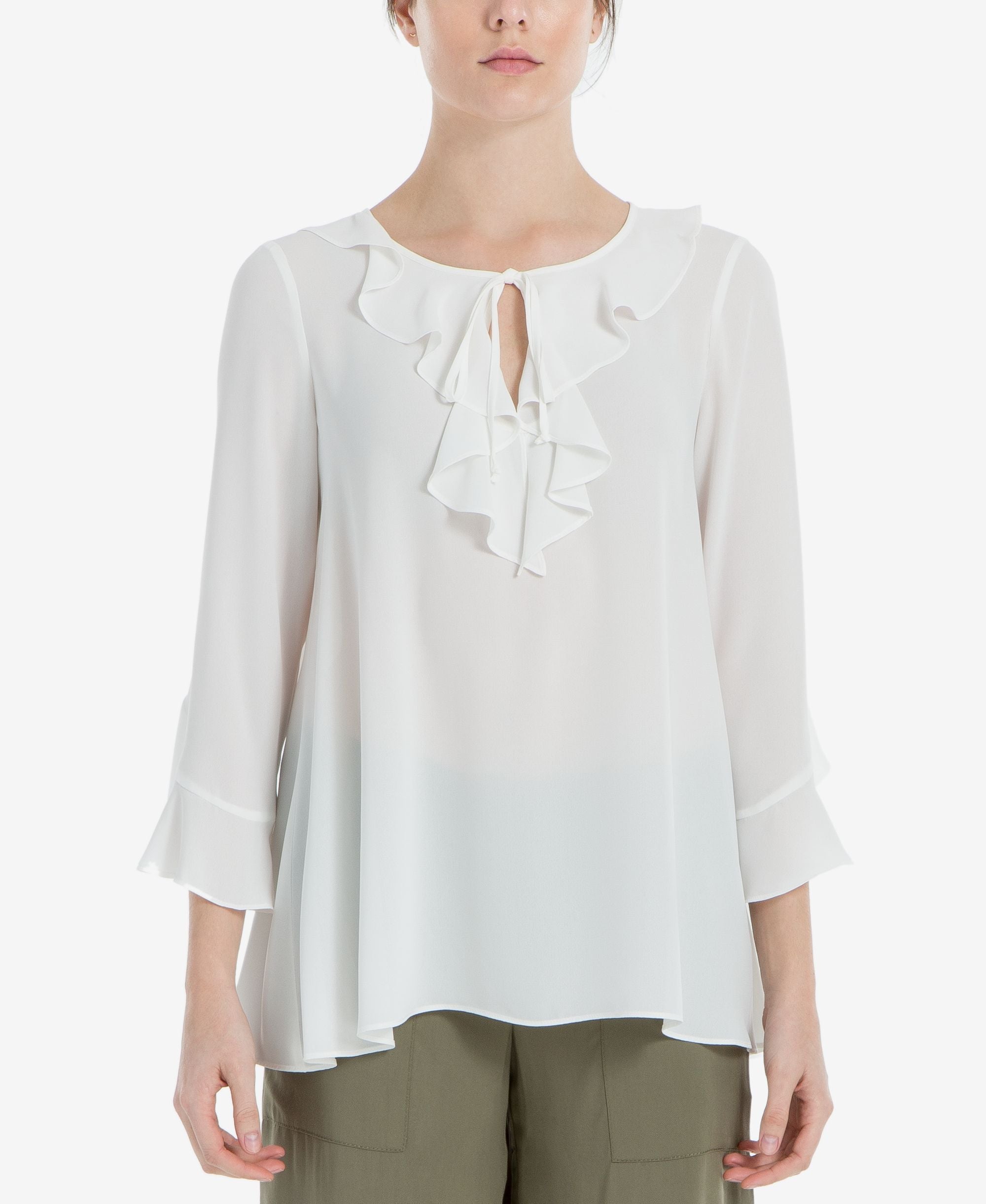 Max Studio London Ruffled Three Quarter Sleeve Blouse