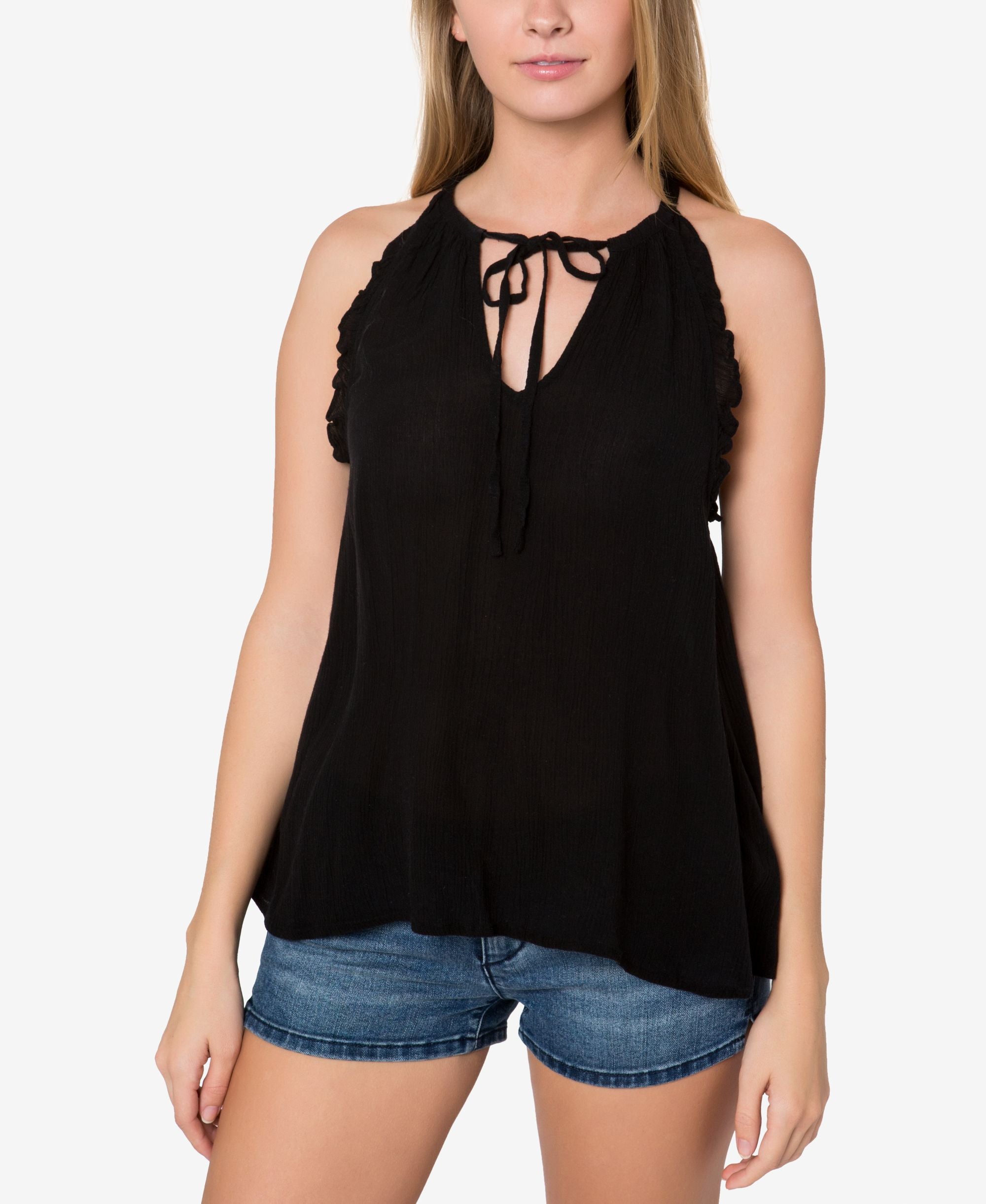 Oneill Juniors Nessie Tie Front Ruffle Top