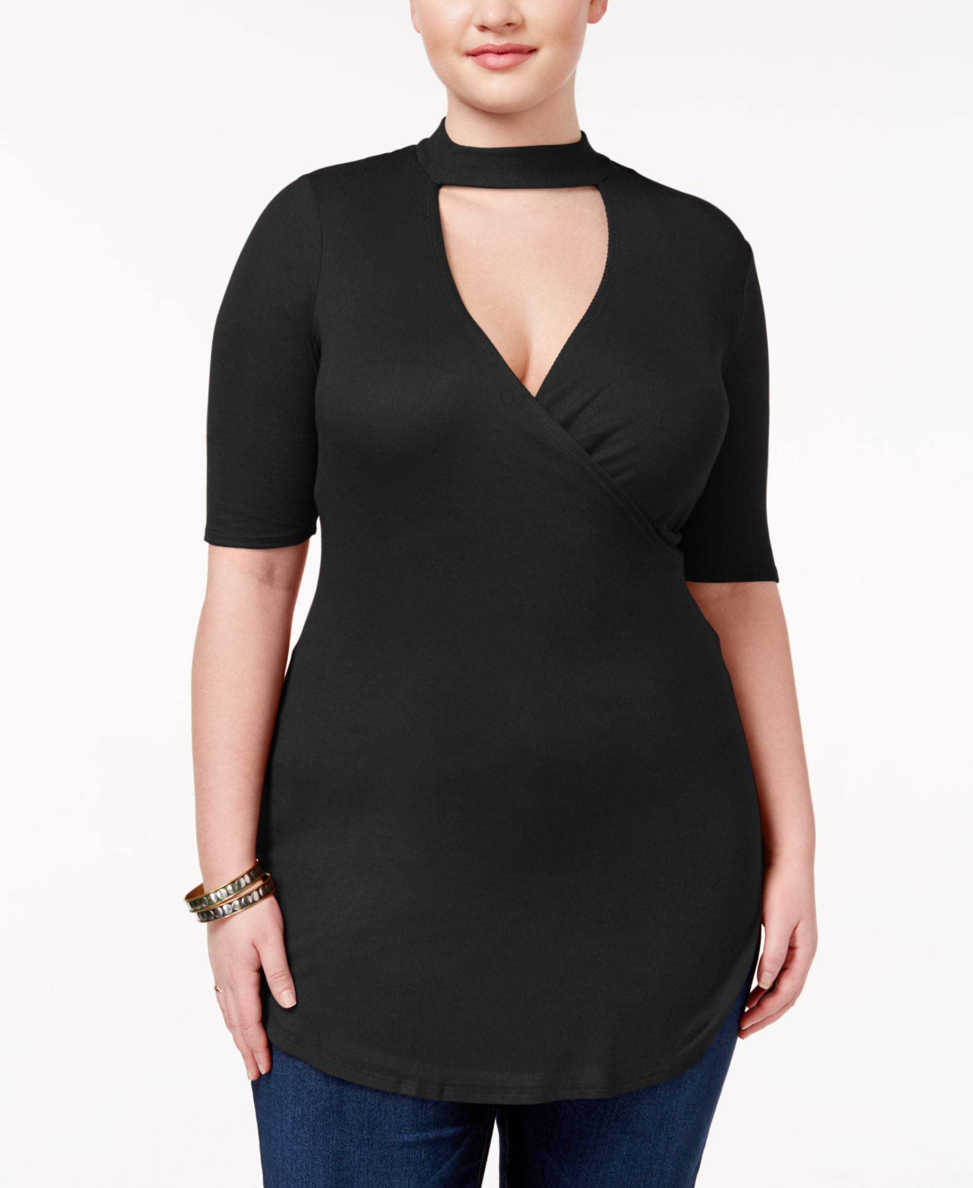 Almost Famous Trendy Plus Size Mock Neck Cutout Top