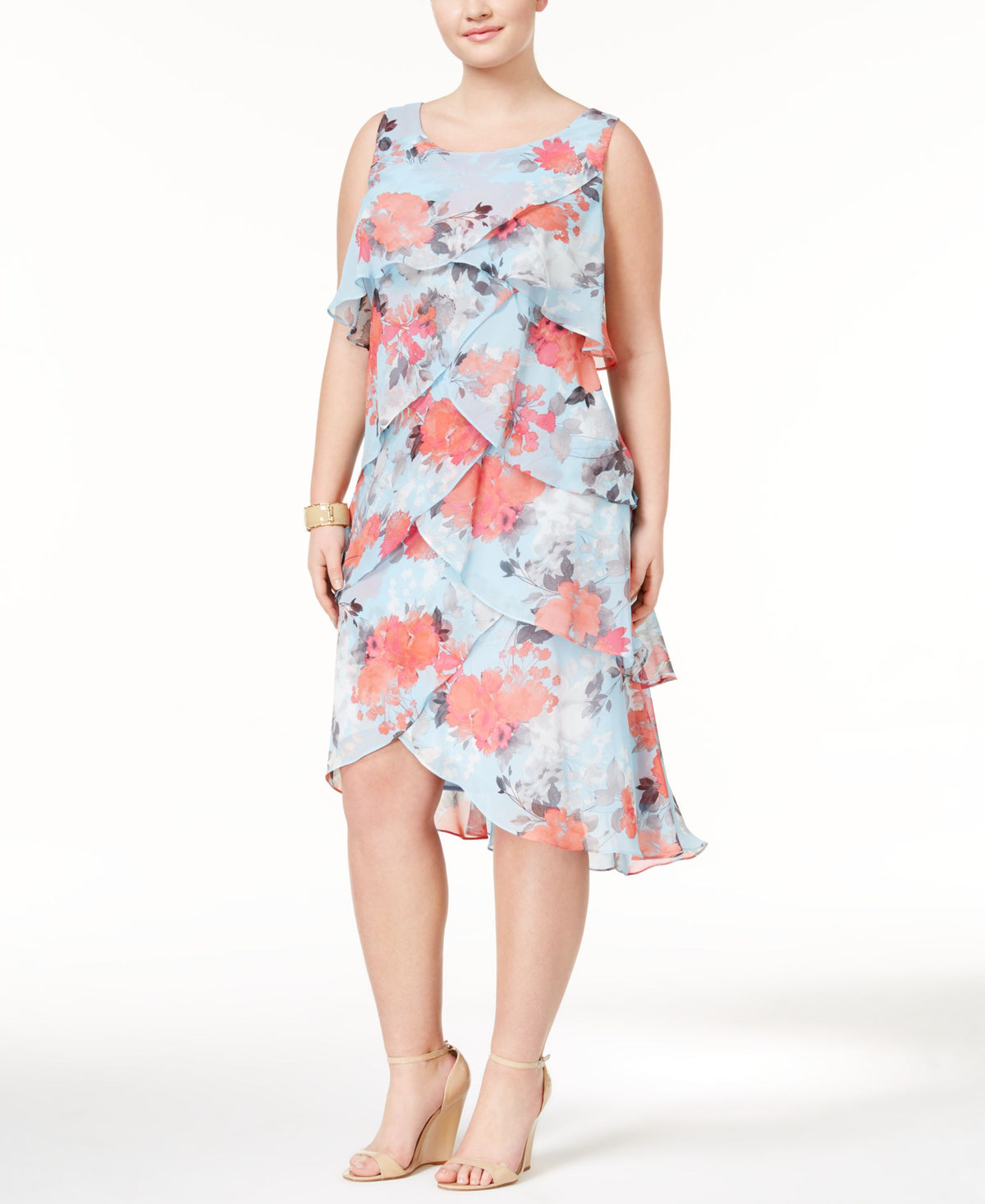 SL Fashions Plus Size Tiered Floral Print Sheath Dress