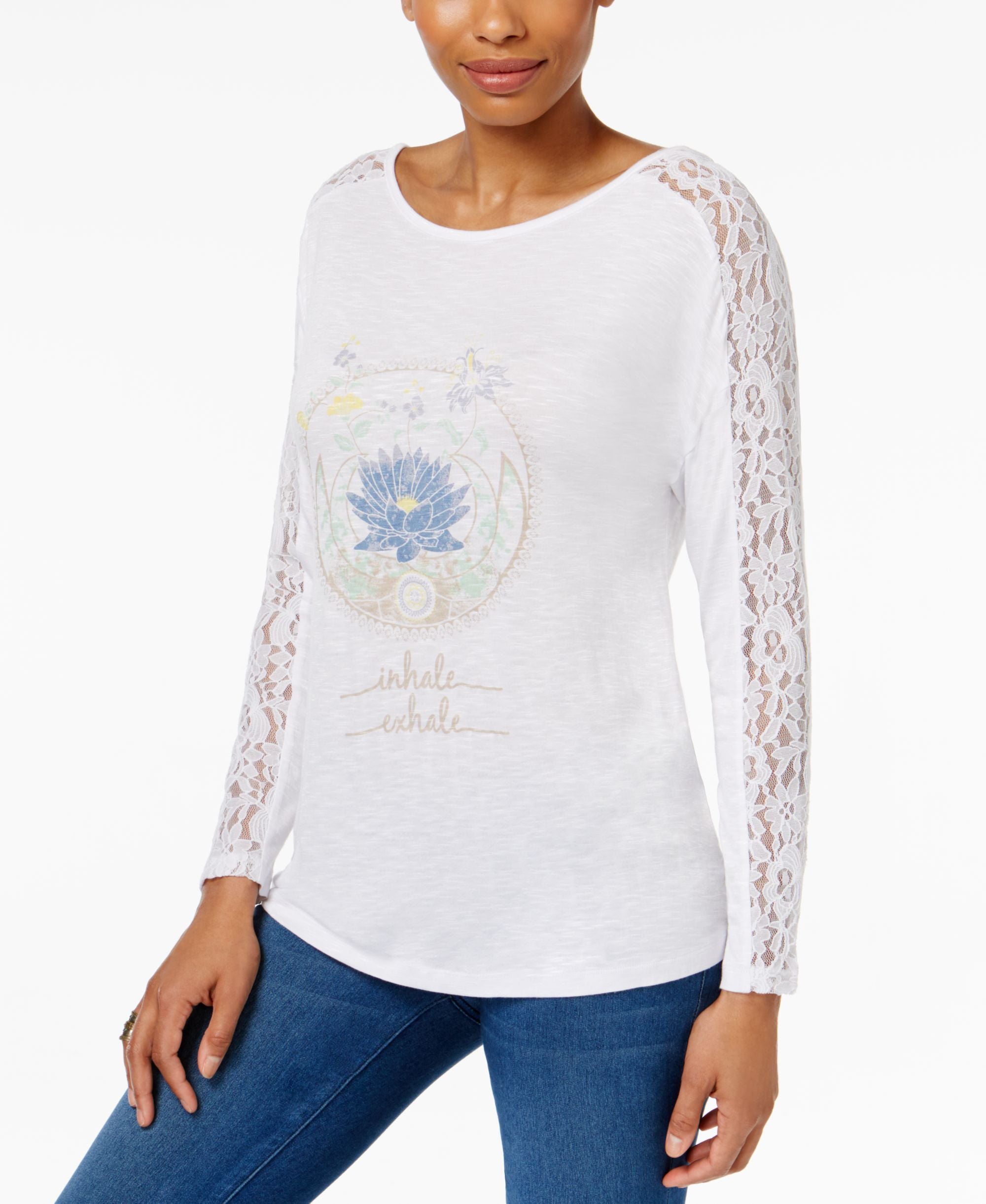 Jamie Layla Graphic Print Lace Sleeve Top