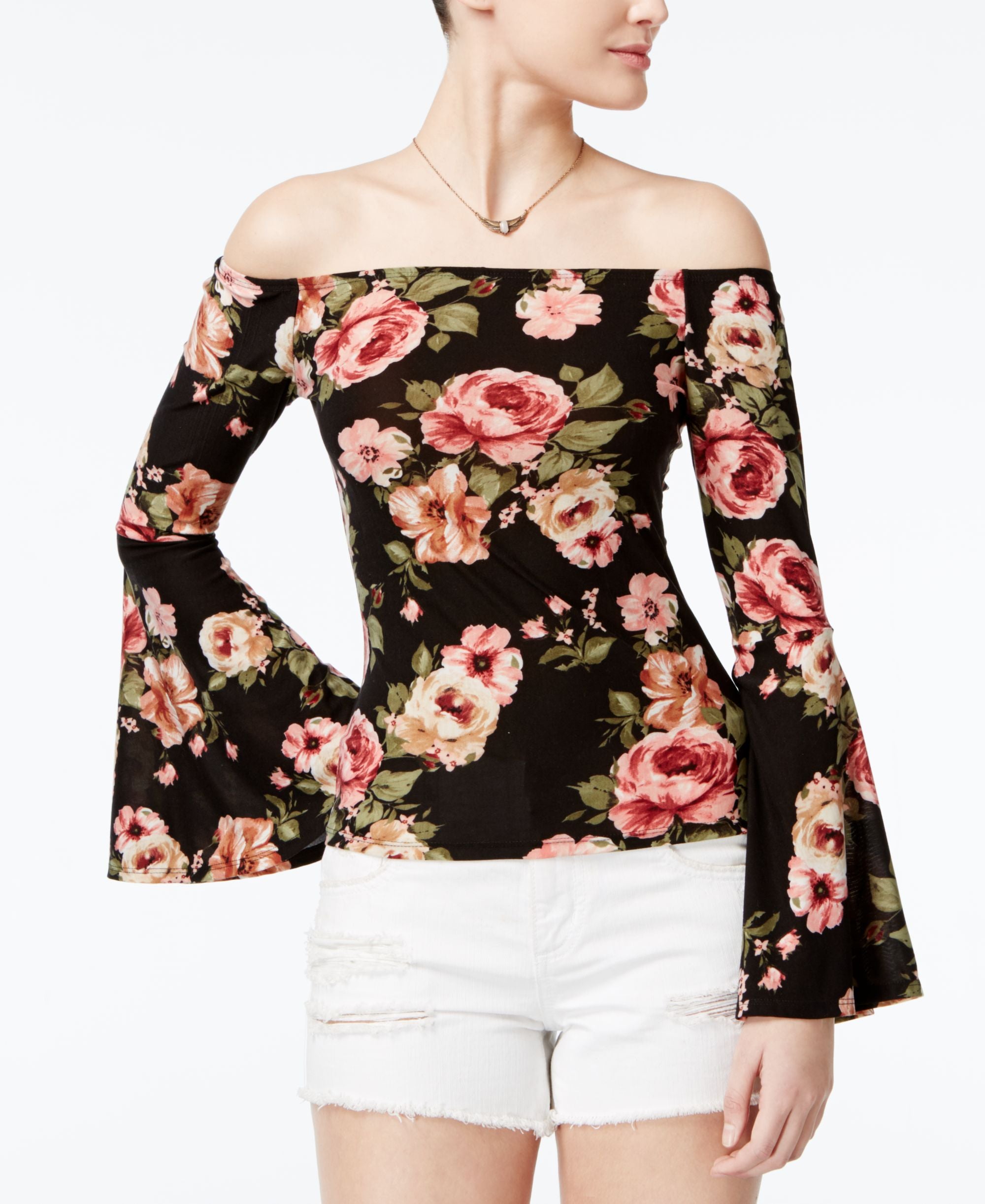 Polly Esther Juniors Off The Shoulder Floral Print Top