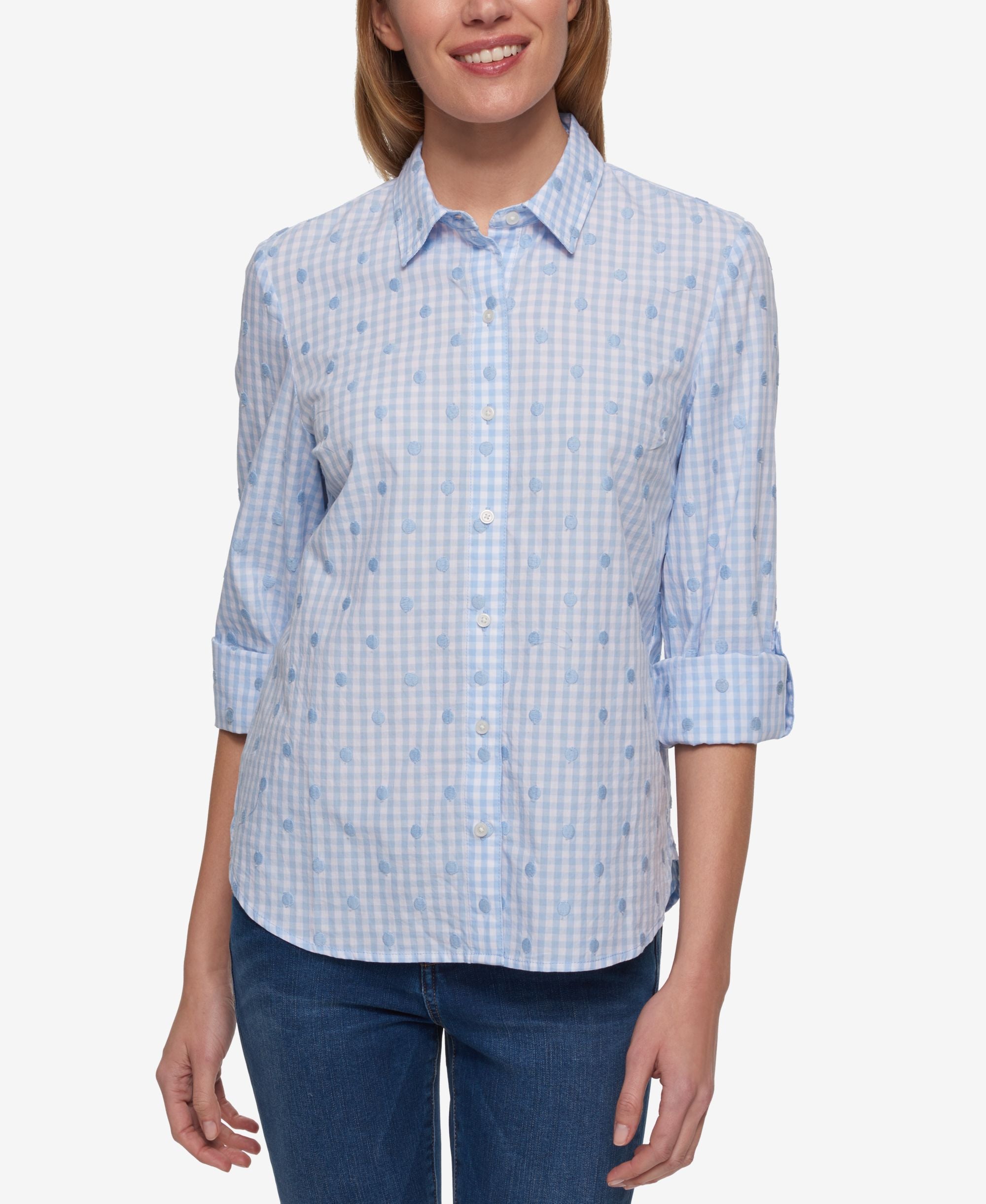 Tommy Hilfiger Gingham Print Roll Tab Sleeve Shirt