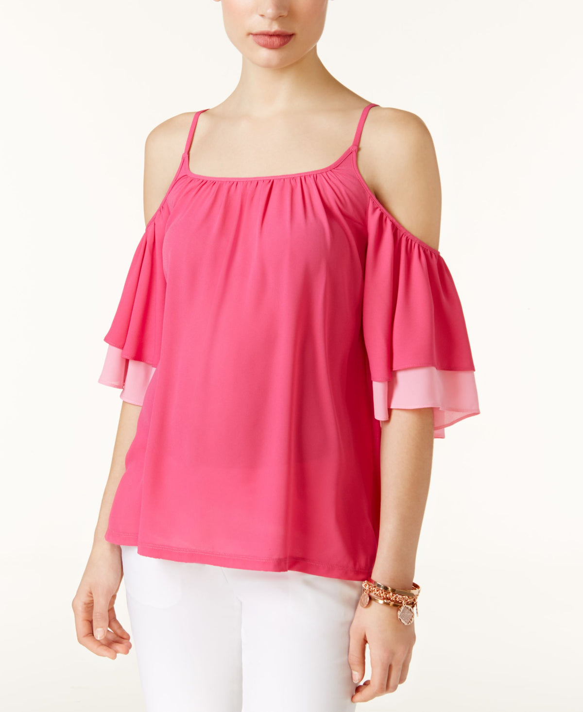 INC International Concepts Ruffled Cold Shoulder Top