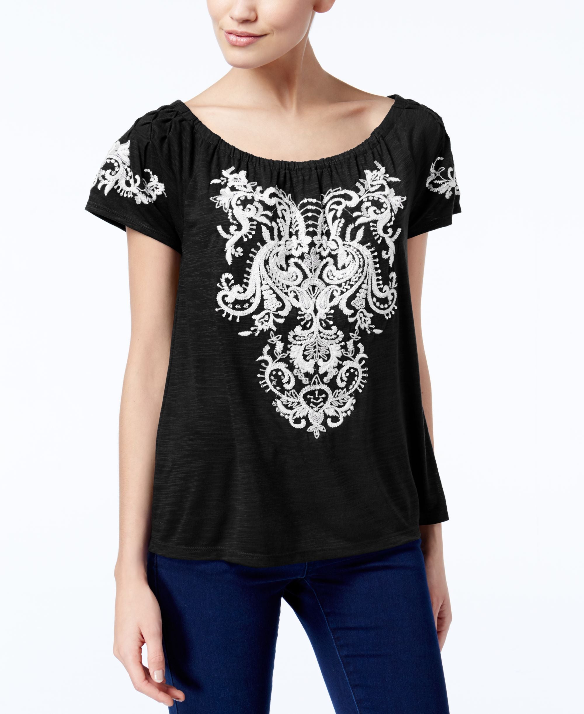 INC International Concepts Embroidered Off The Shoulder Top