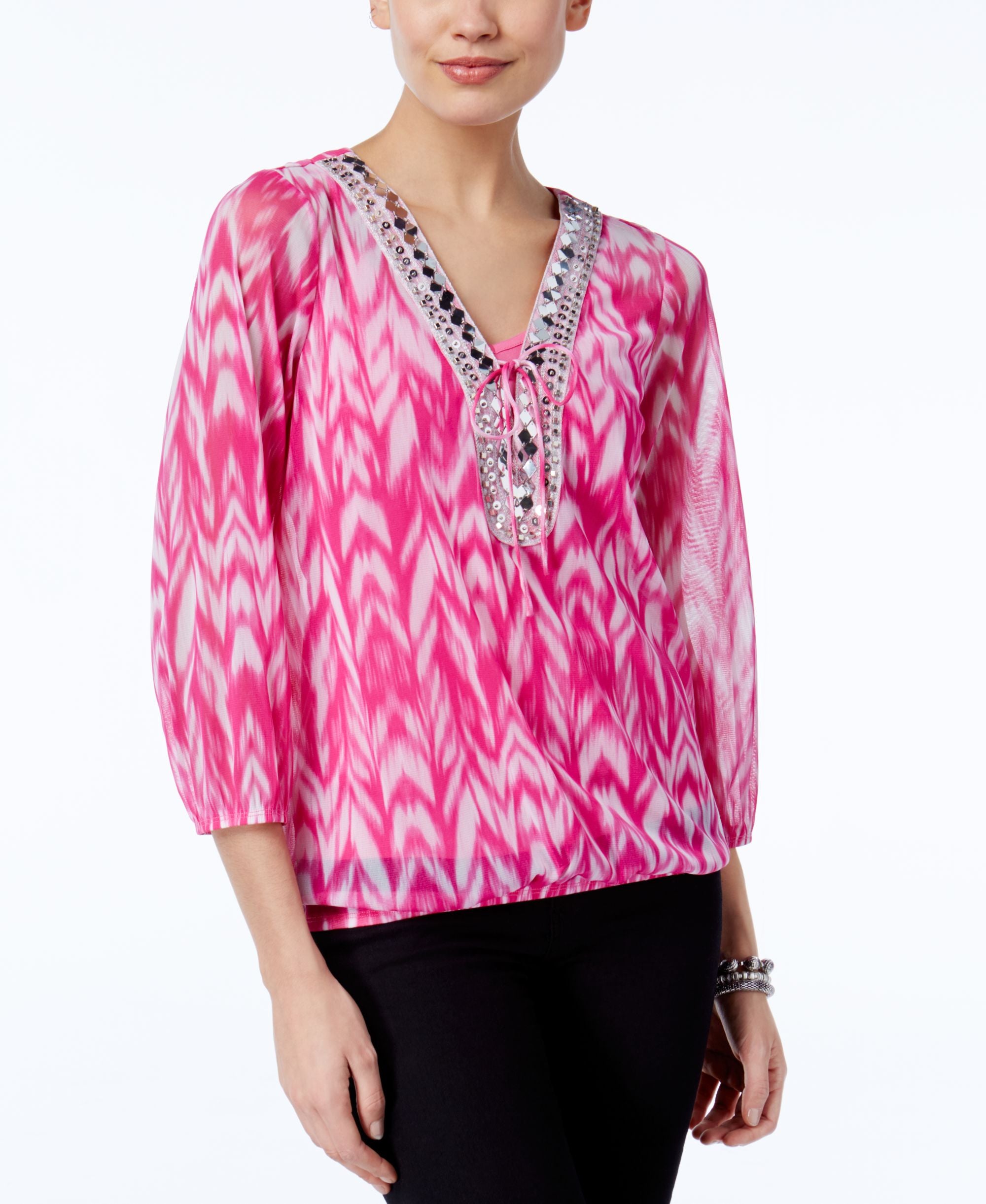 INC International Concepts Embellished Peasant Top