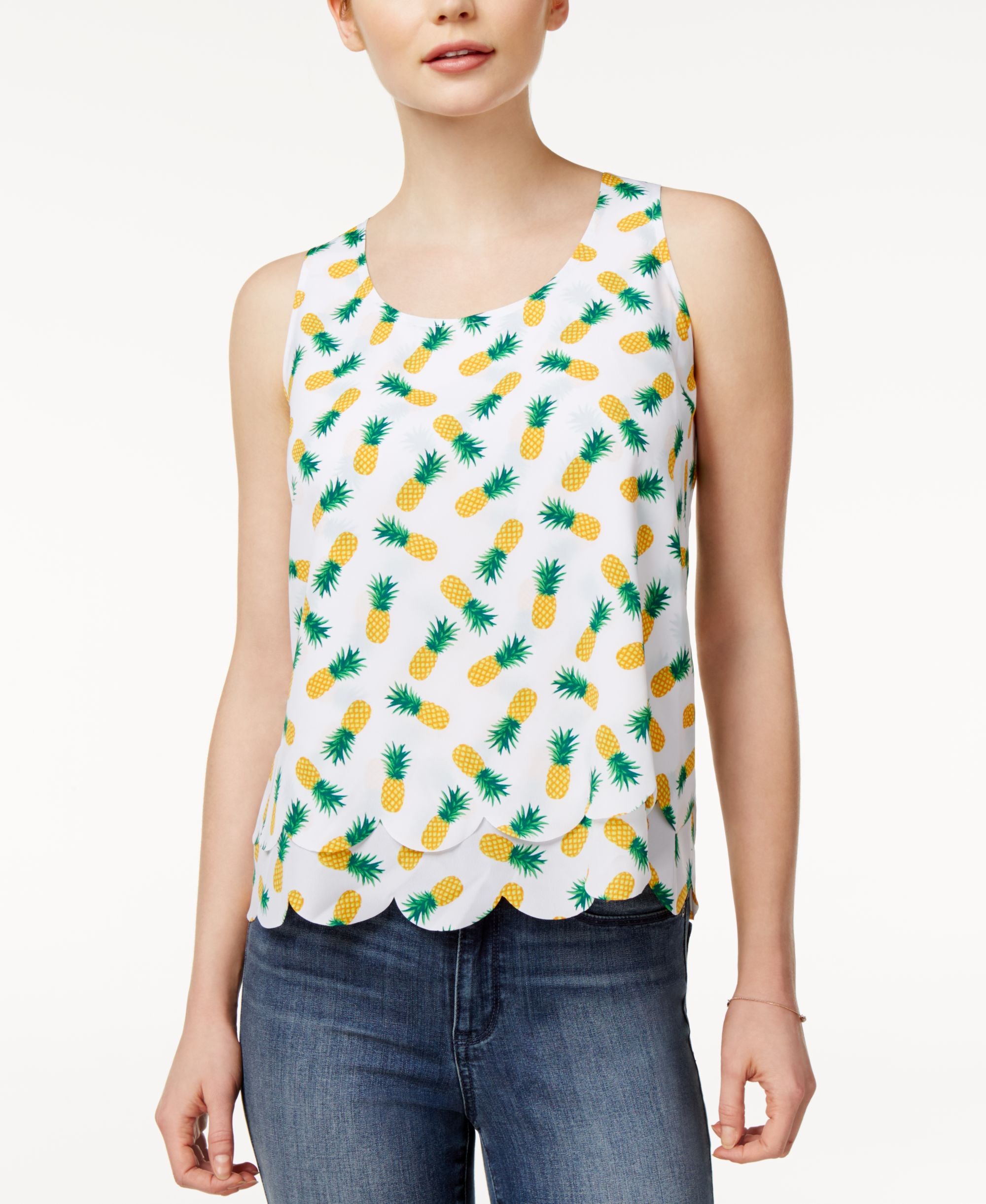 Maison Jules Printed Scalloped Top