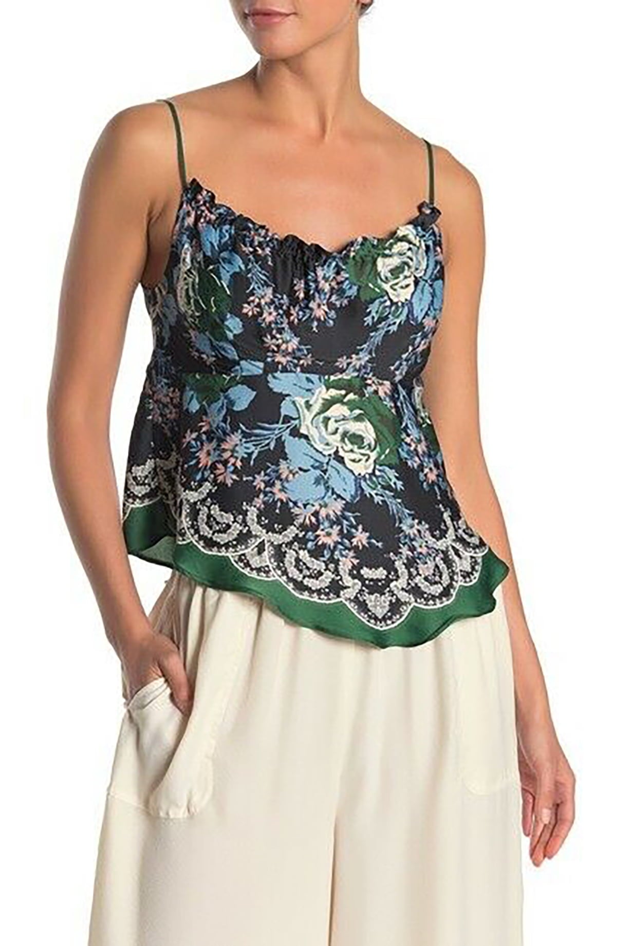 Free People Printed Ruffle Neck Camisole Top