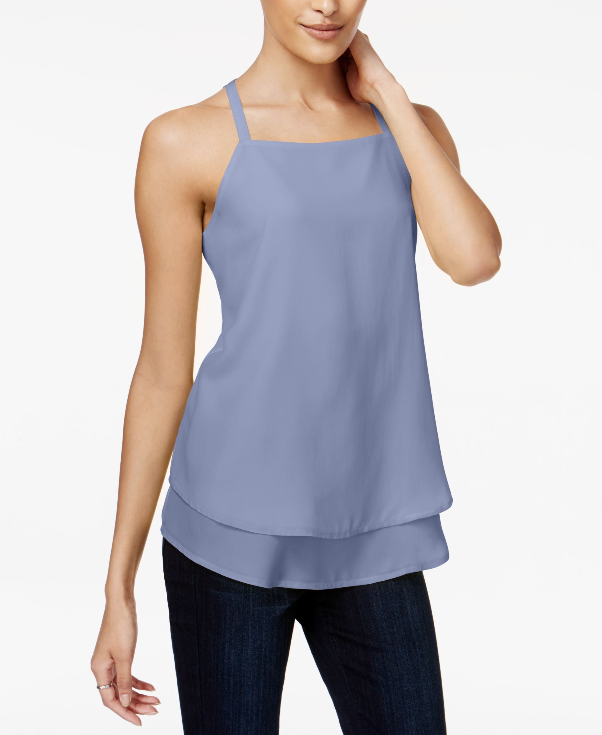 Maison Jules Anchor Print Layered Hem Top