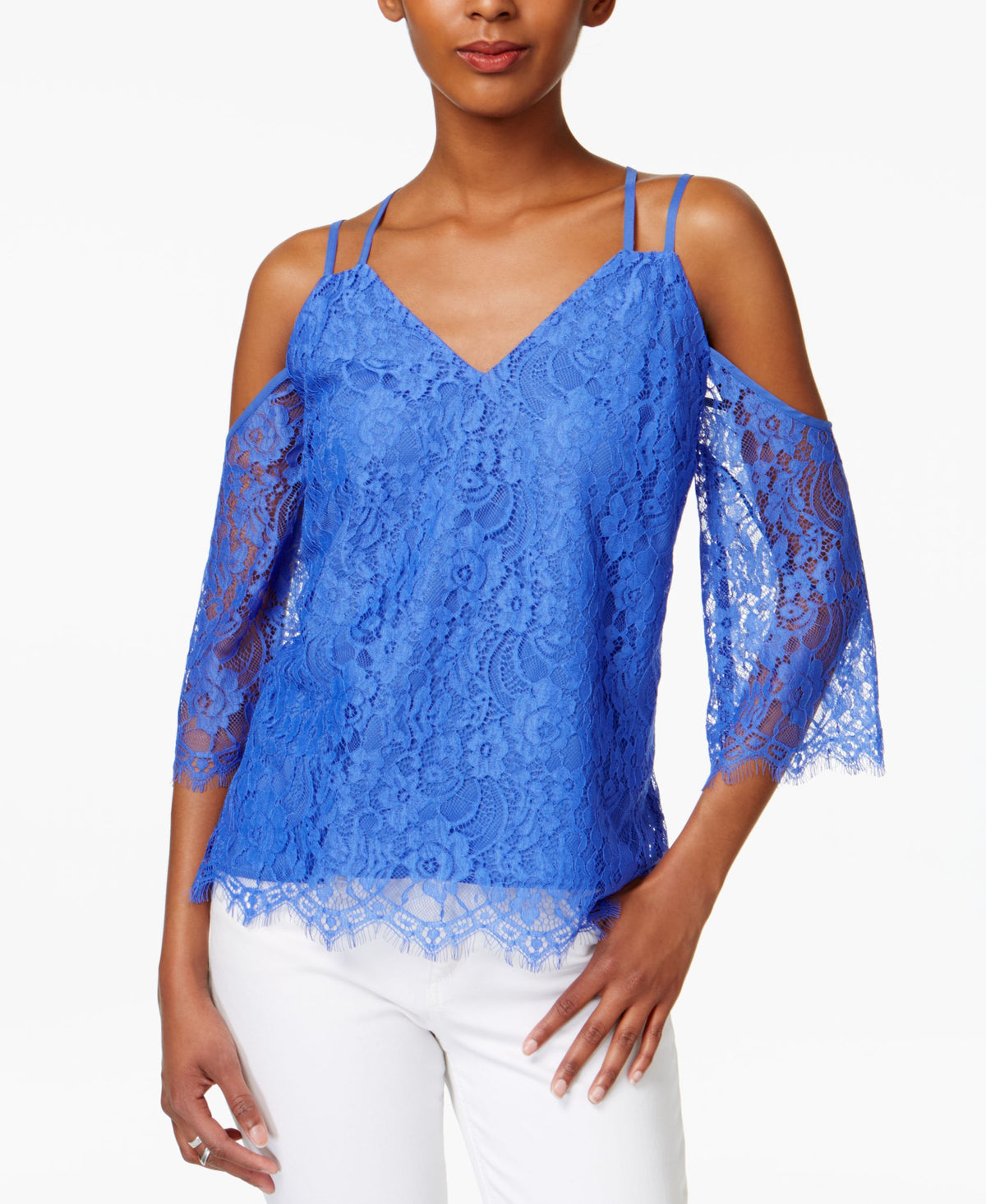 BAR III Strappy Lace Cold Shoulder Top