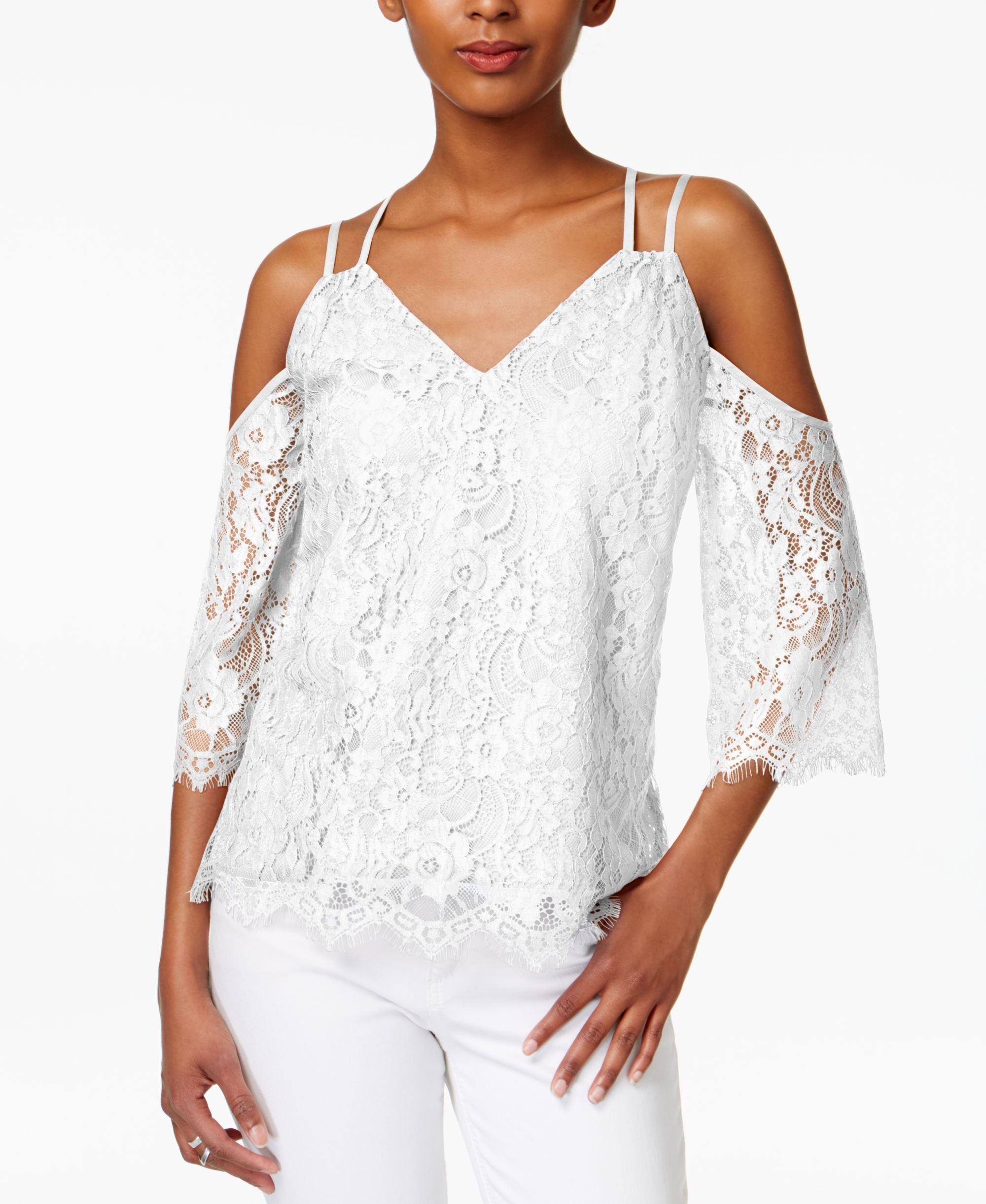 BAR III Strappy Lace Cold Shoulder Top