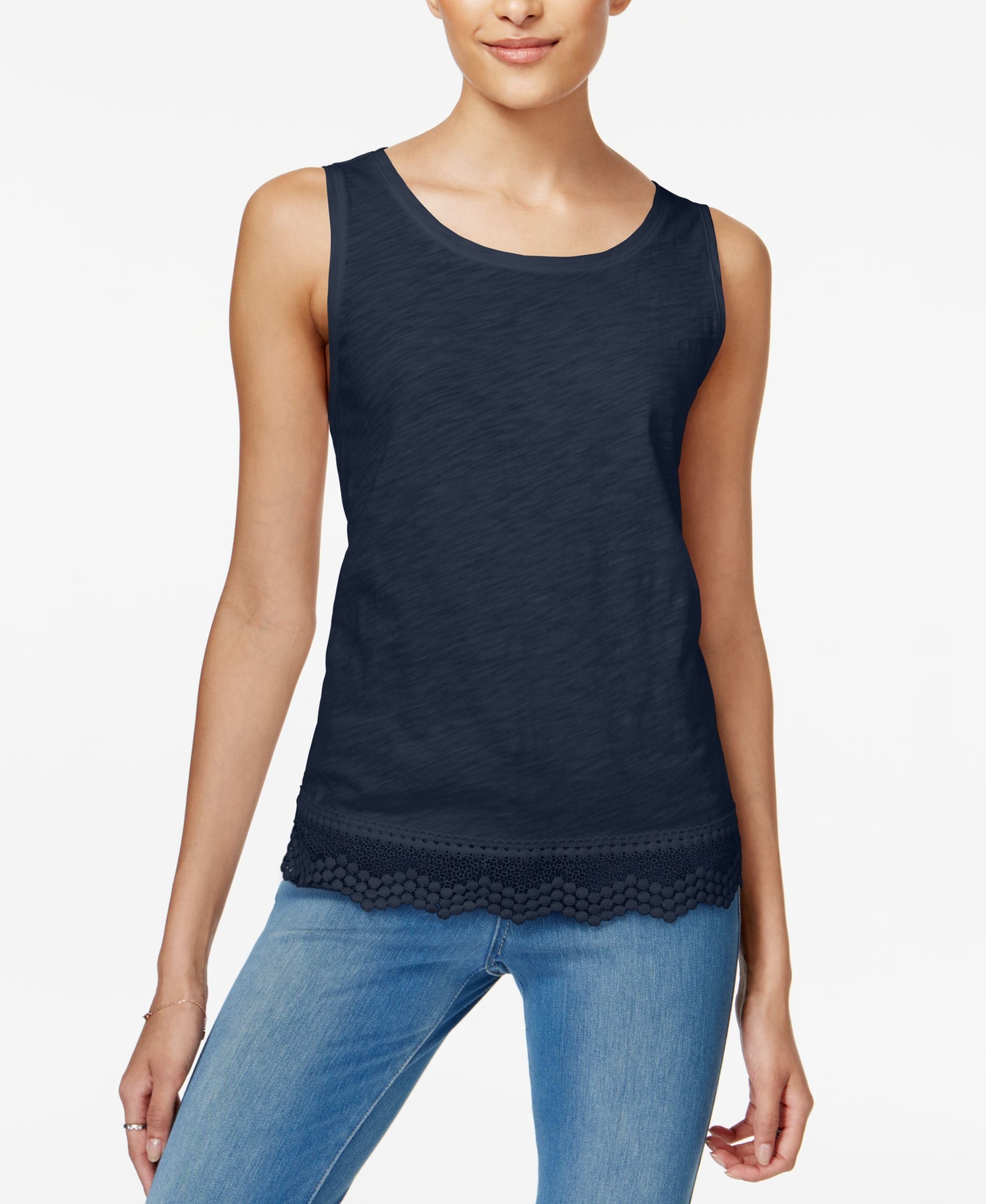 Maison Jules Cotton Crochet Hem Tank Top