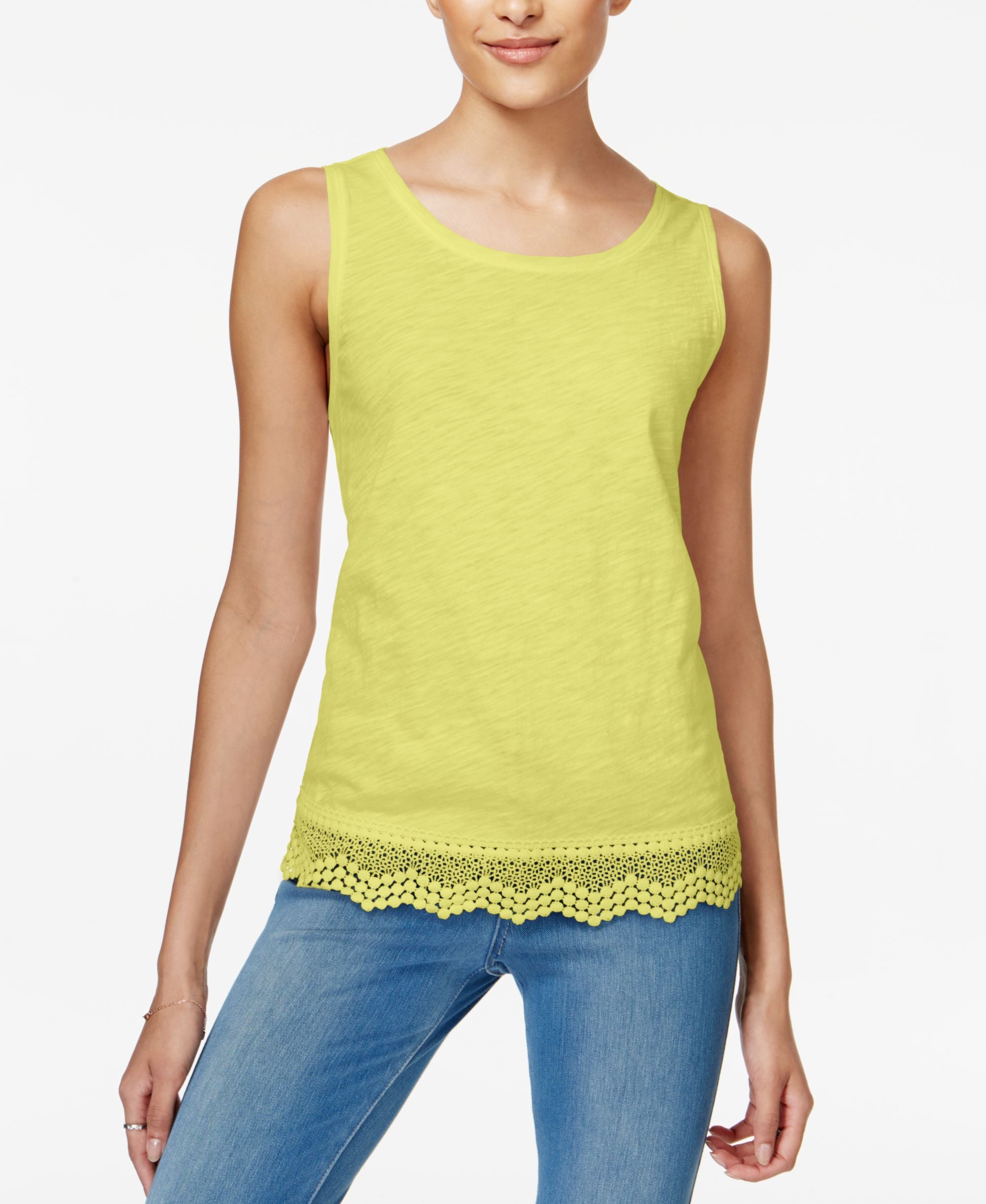 Maison Jules Cotton Crochet Hem Tank Top