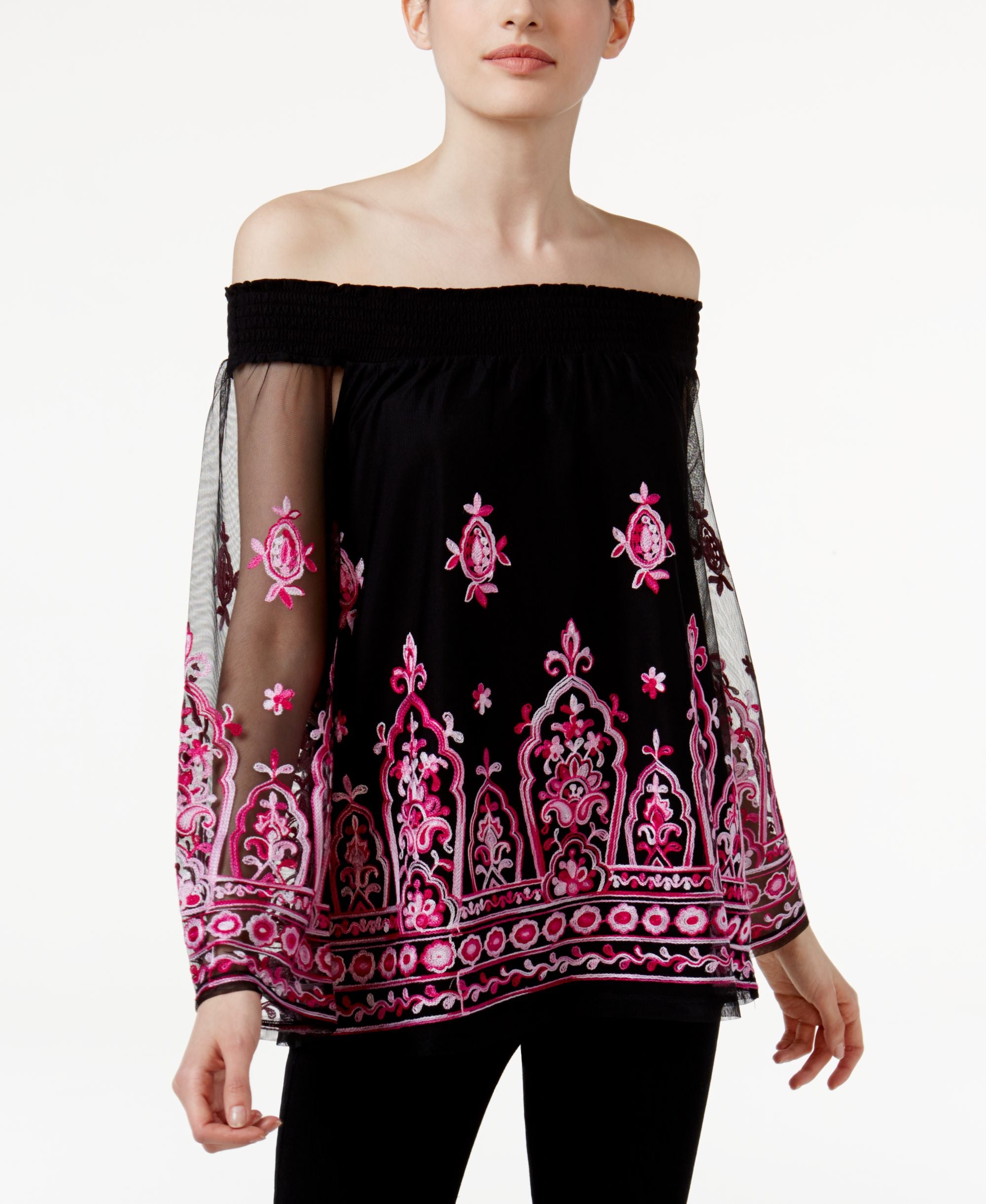 INC International Concepts Embroidered Off The Shoulder Top