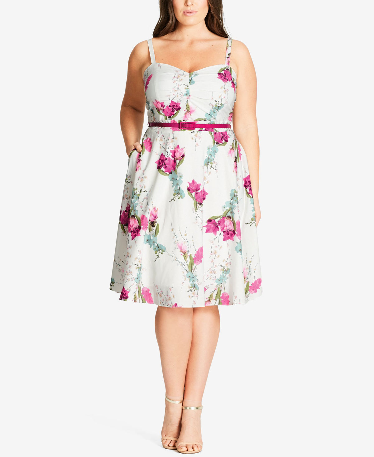 City Chic Trendy Plus Size Floral Print Fit Flare Dress