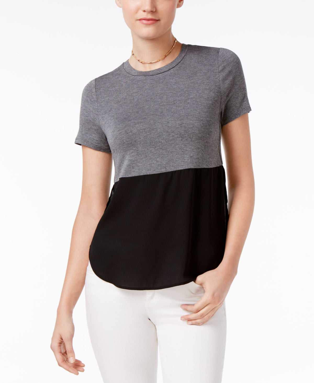BAR III Short Sleeve Contrast Top