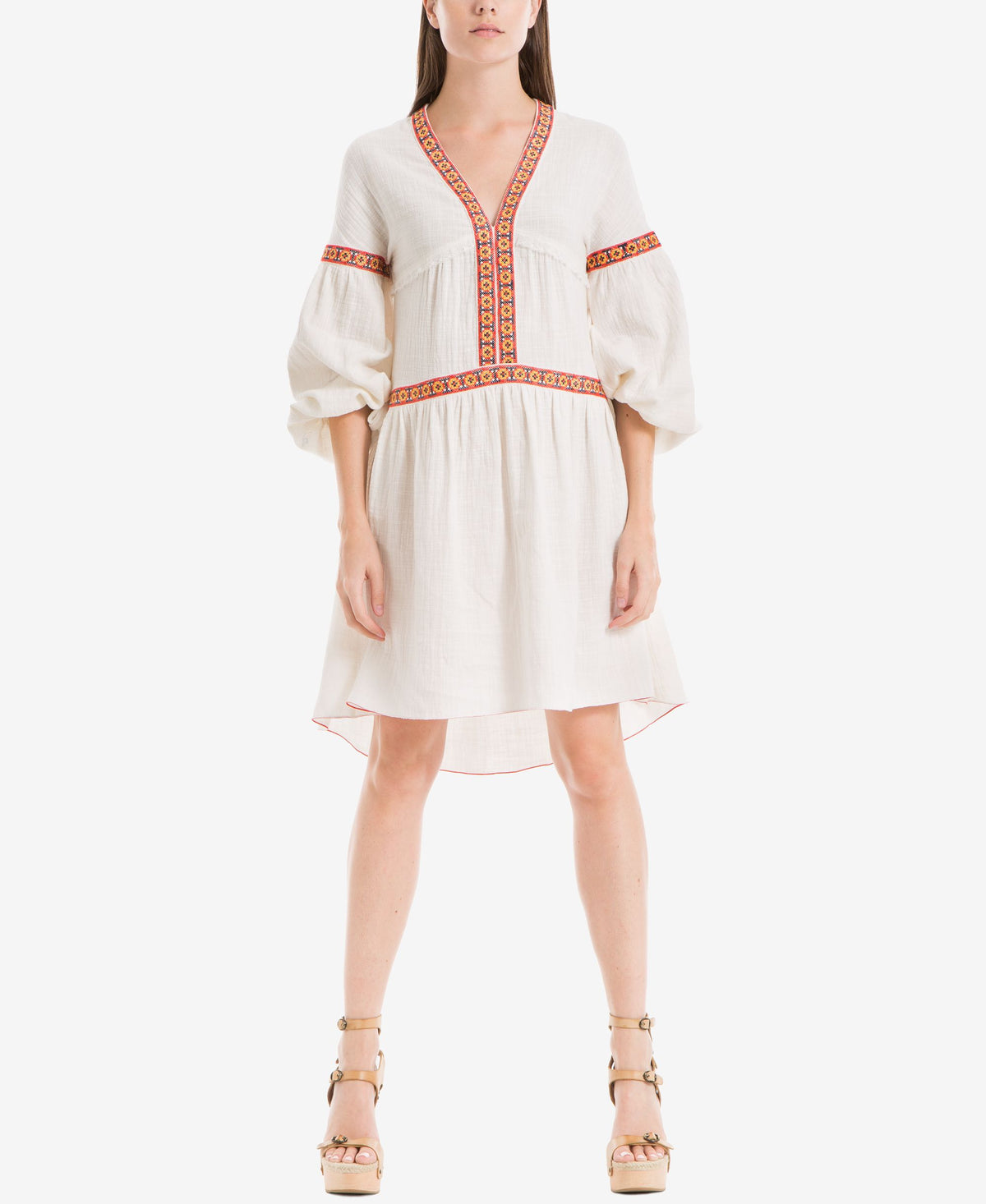 Max Studio London Embroidered Bubble-Sleeve Dress