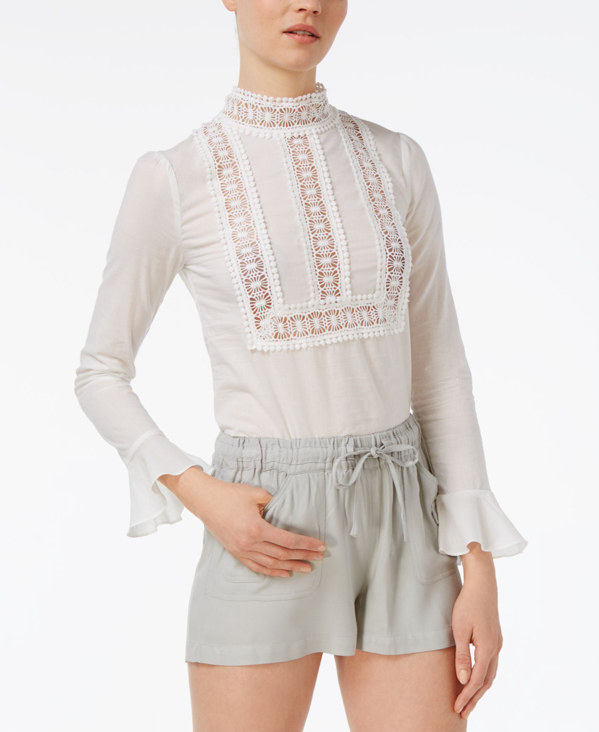 Endless Rose Mock Neck Crochet Detail Top