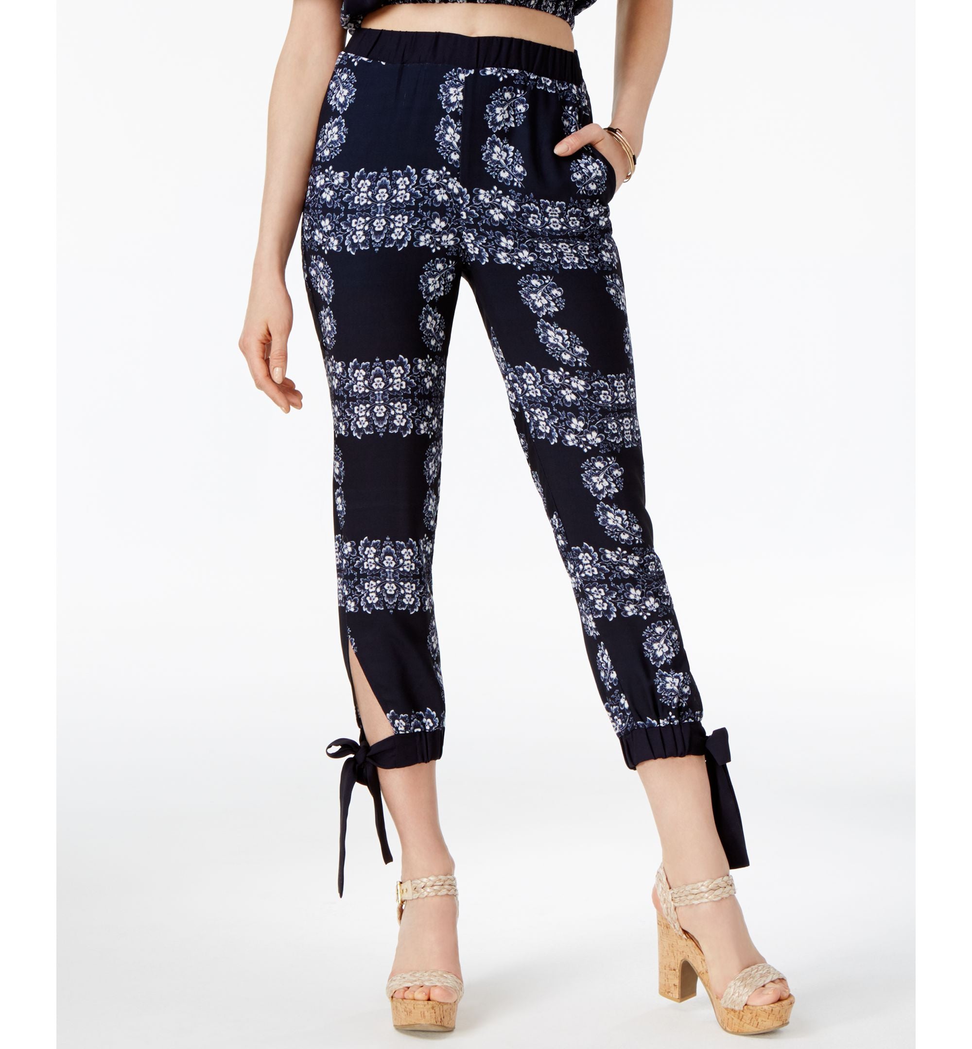 Endless Rose Floral Print Tie Hem Pants