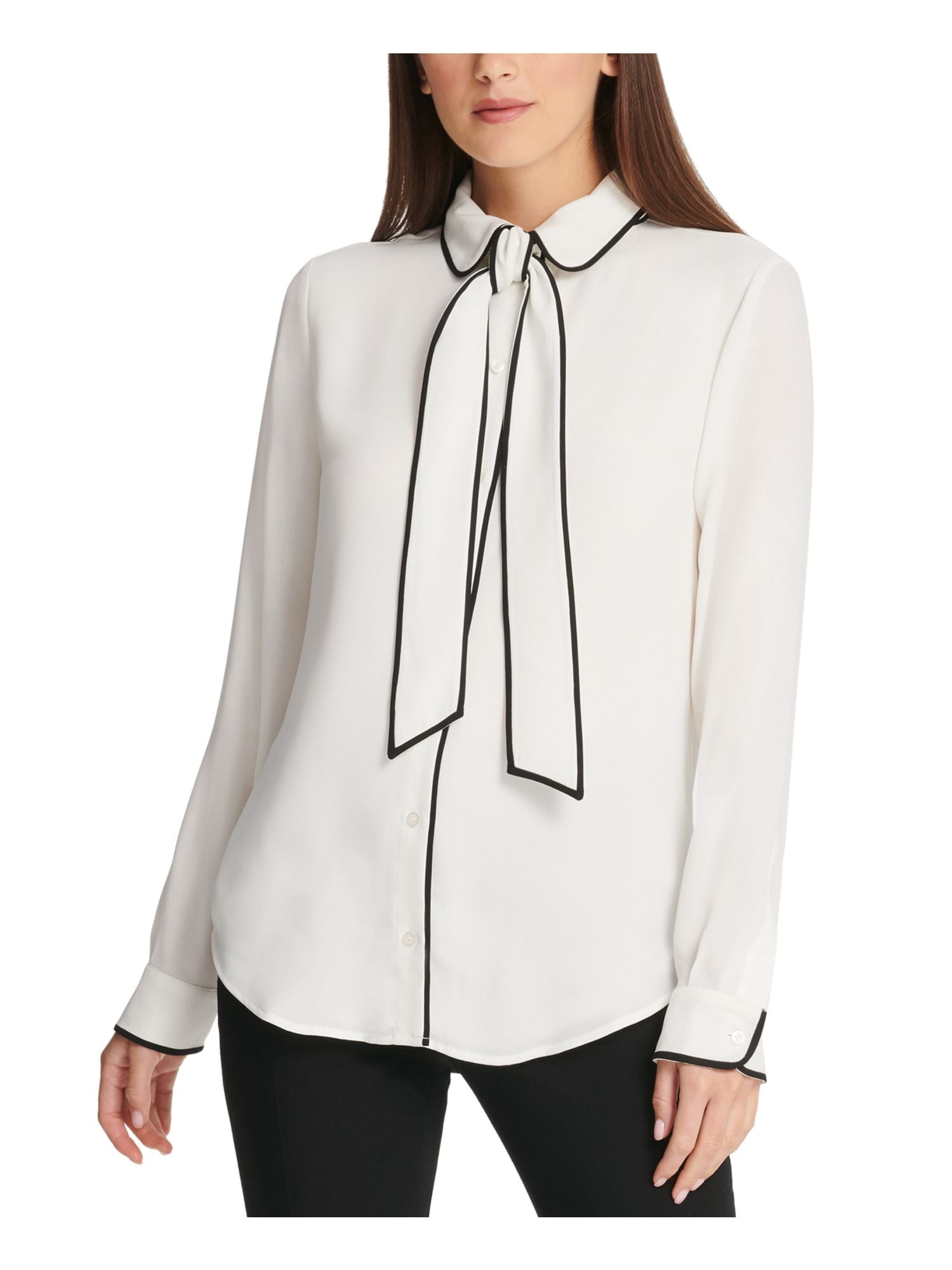 Petite Piped-Trim Button-Up Blouse