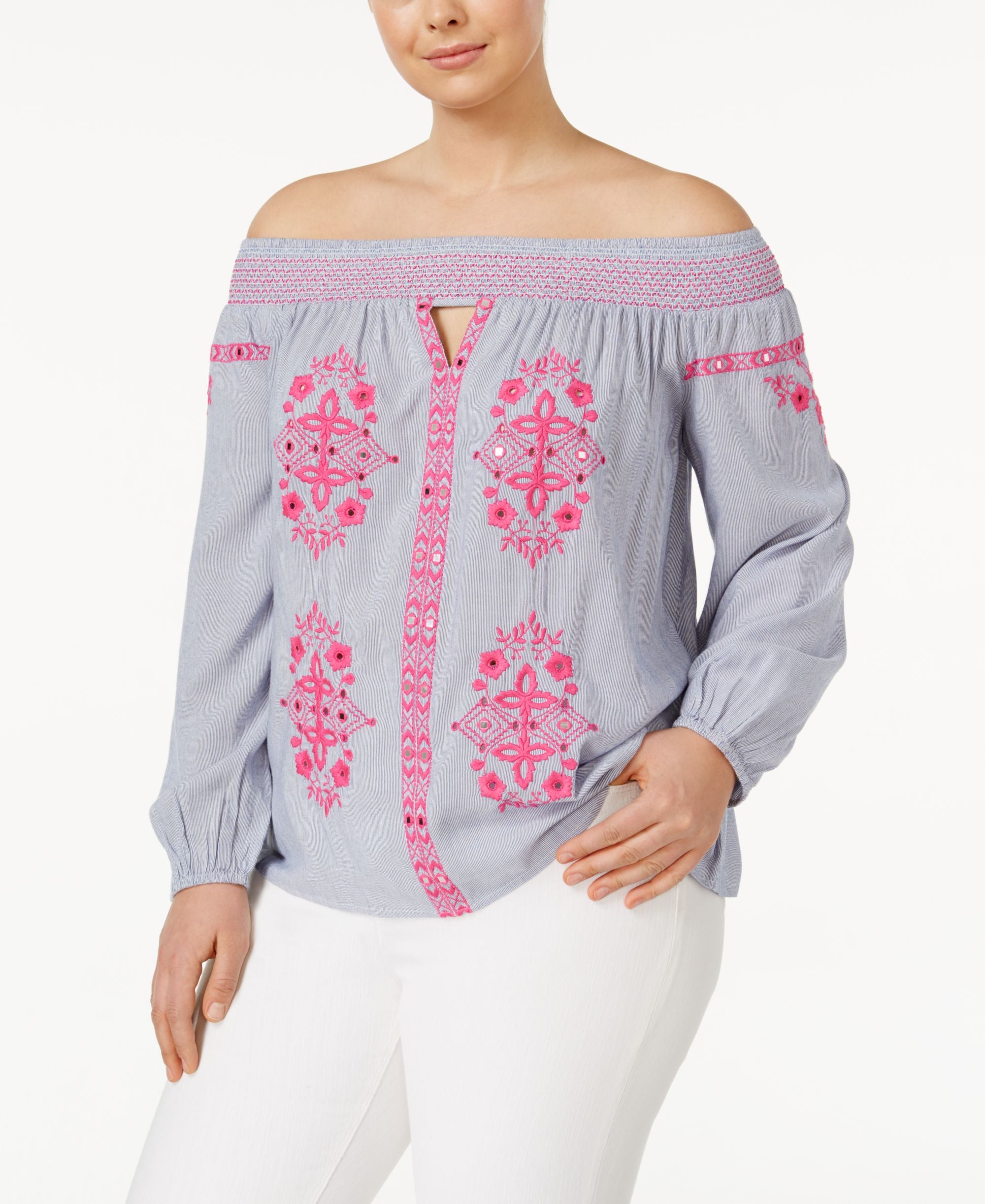 INC International Concepts Plus Size Off The Shoulder Peasant Top