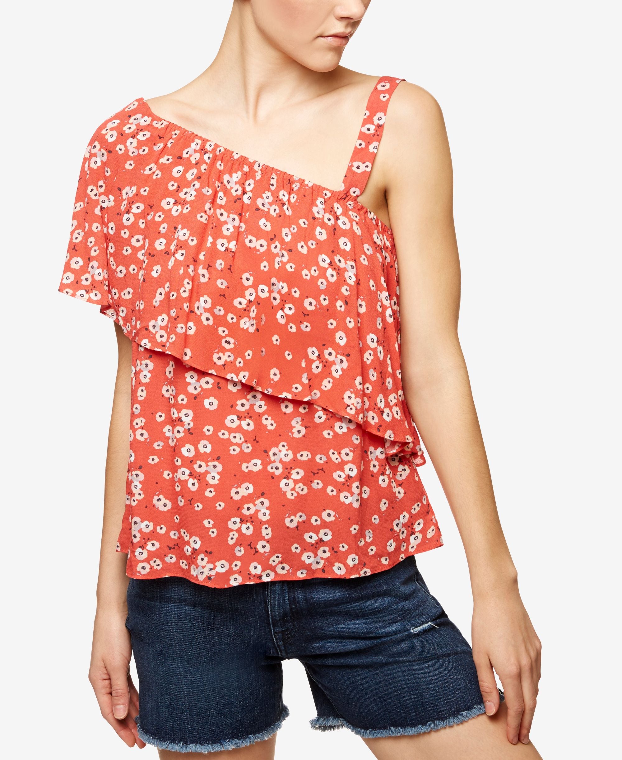 Sanctuary Felicity Printed One Shoulder Flounce Top