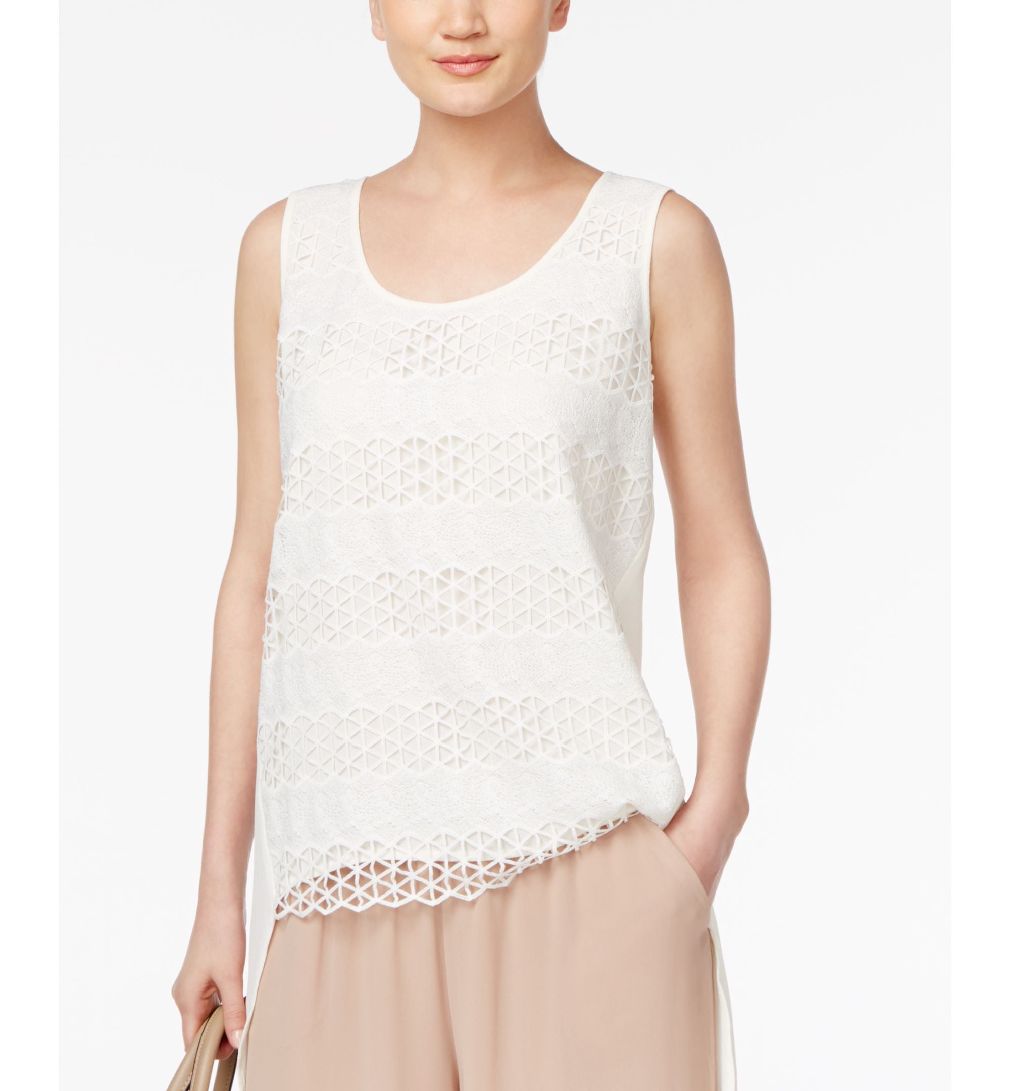 August Silk Lace Front High Low Blouse