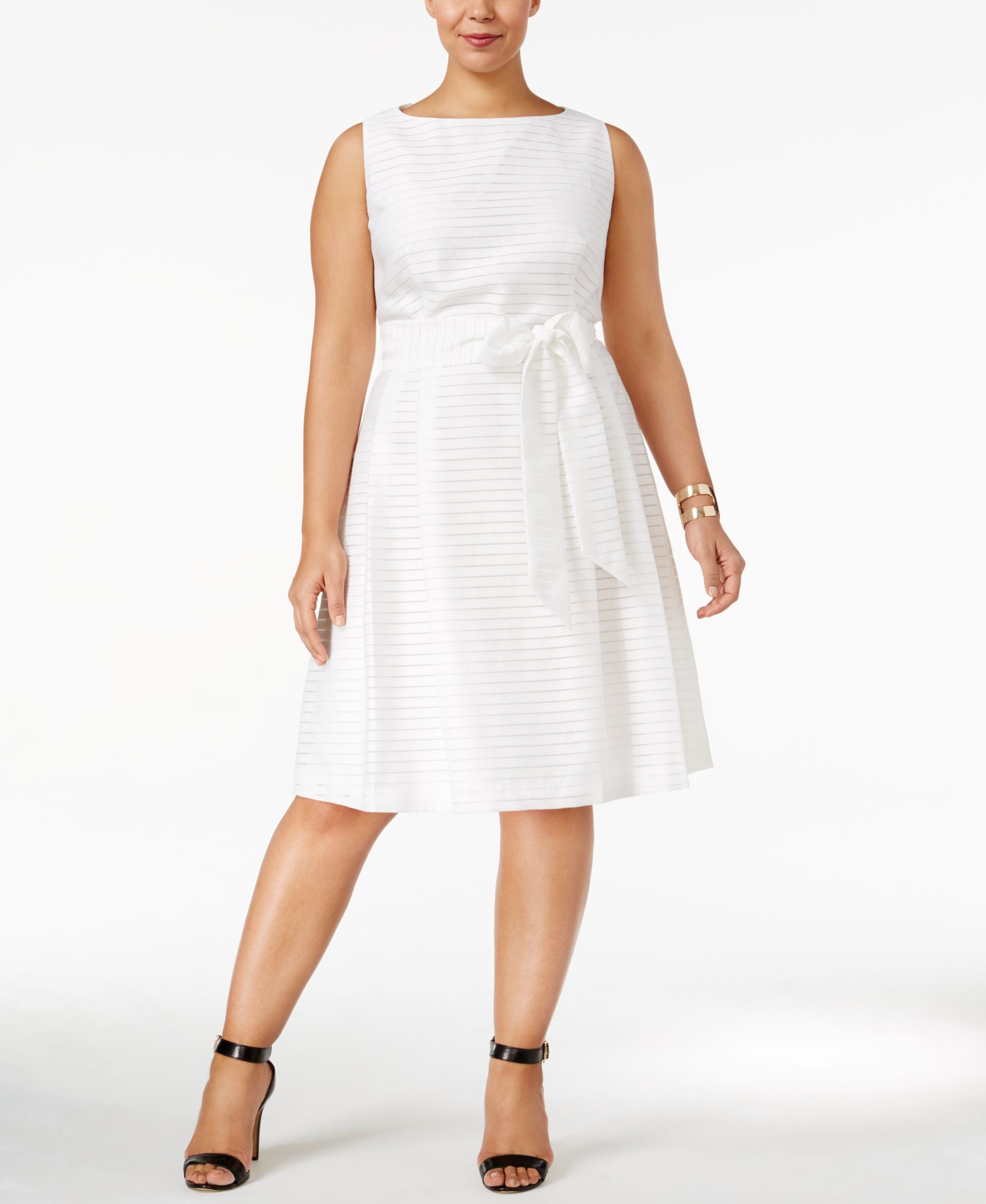 Anne Klein Plus Size Shadow Stripe Fit Flare Dress