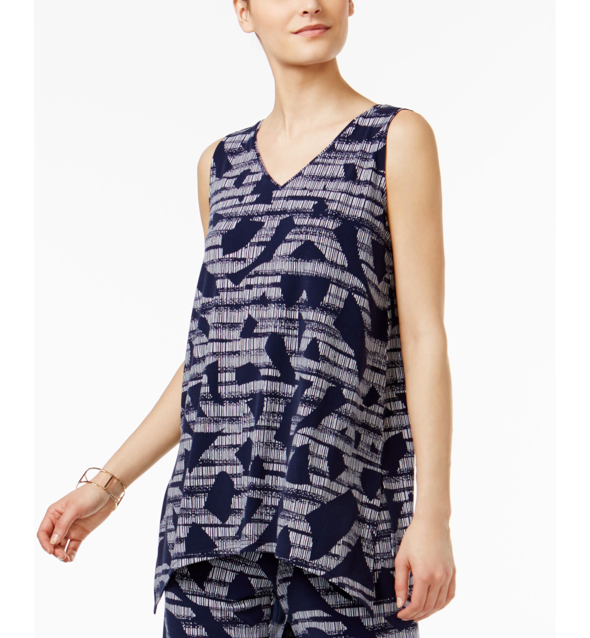 Alfani Printed V Neck Tunic Top