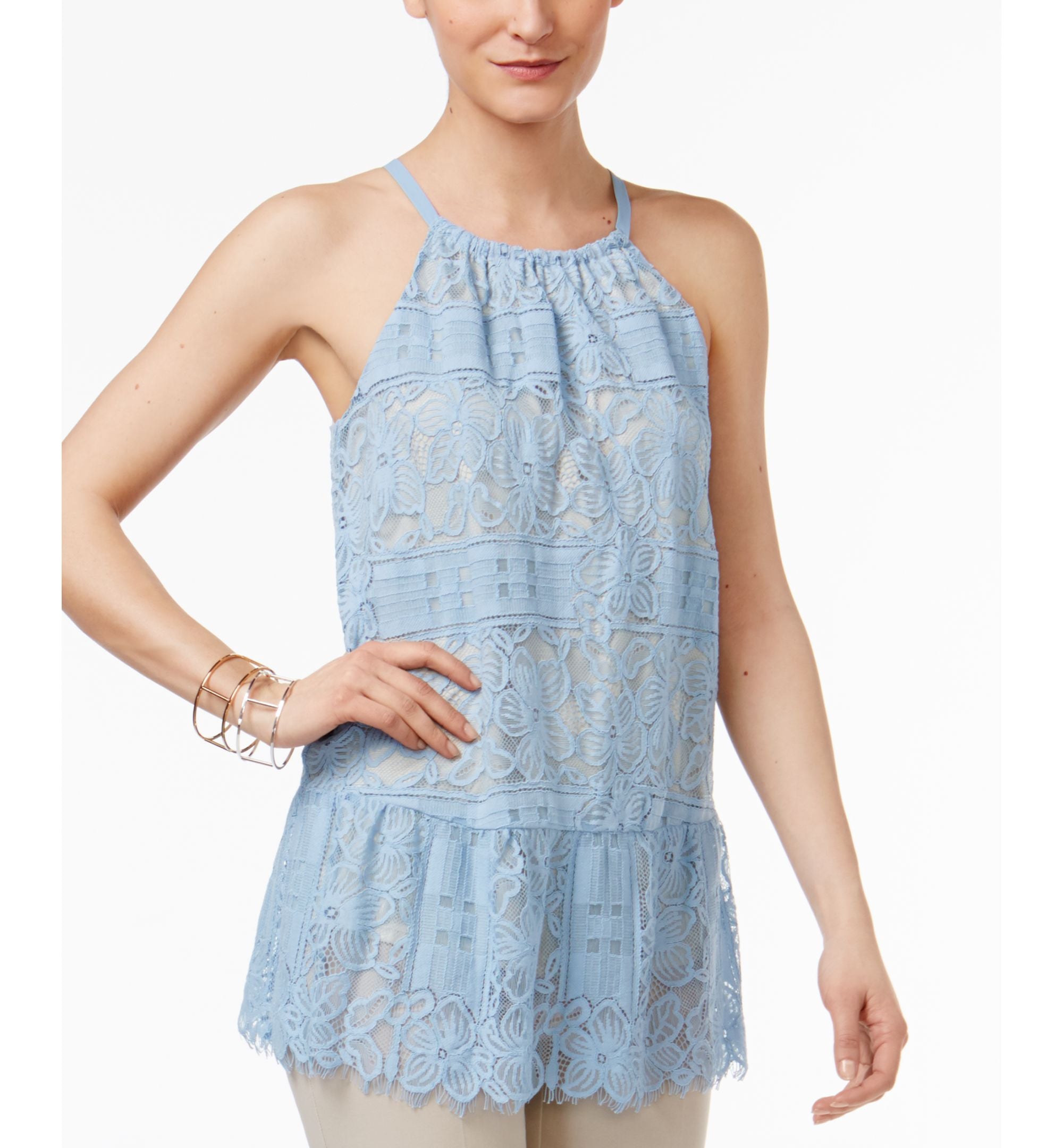 Alfani Lace Peplum Halter Top