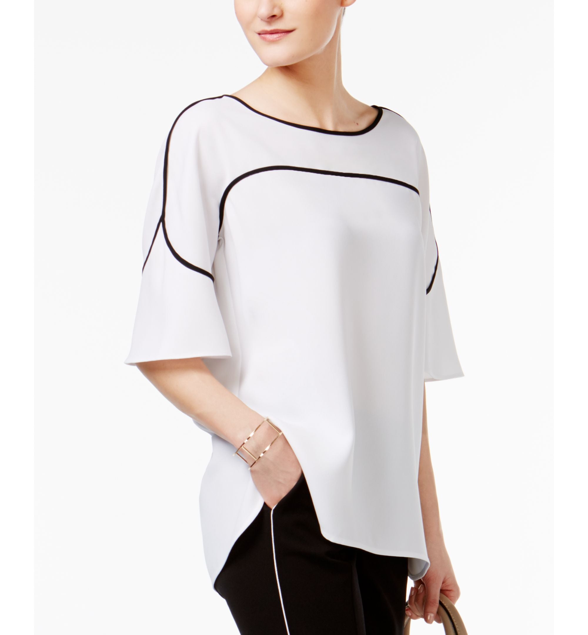 Alfani Prima Flutter Sleeve Piped Blouse