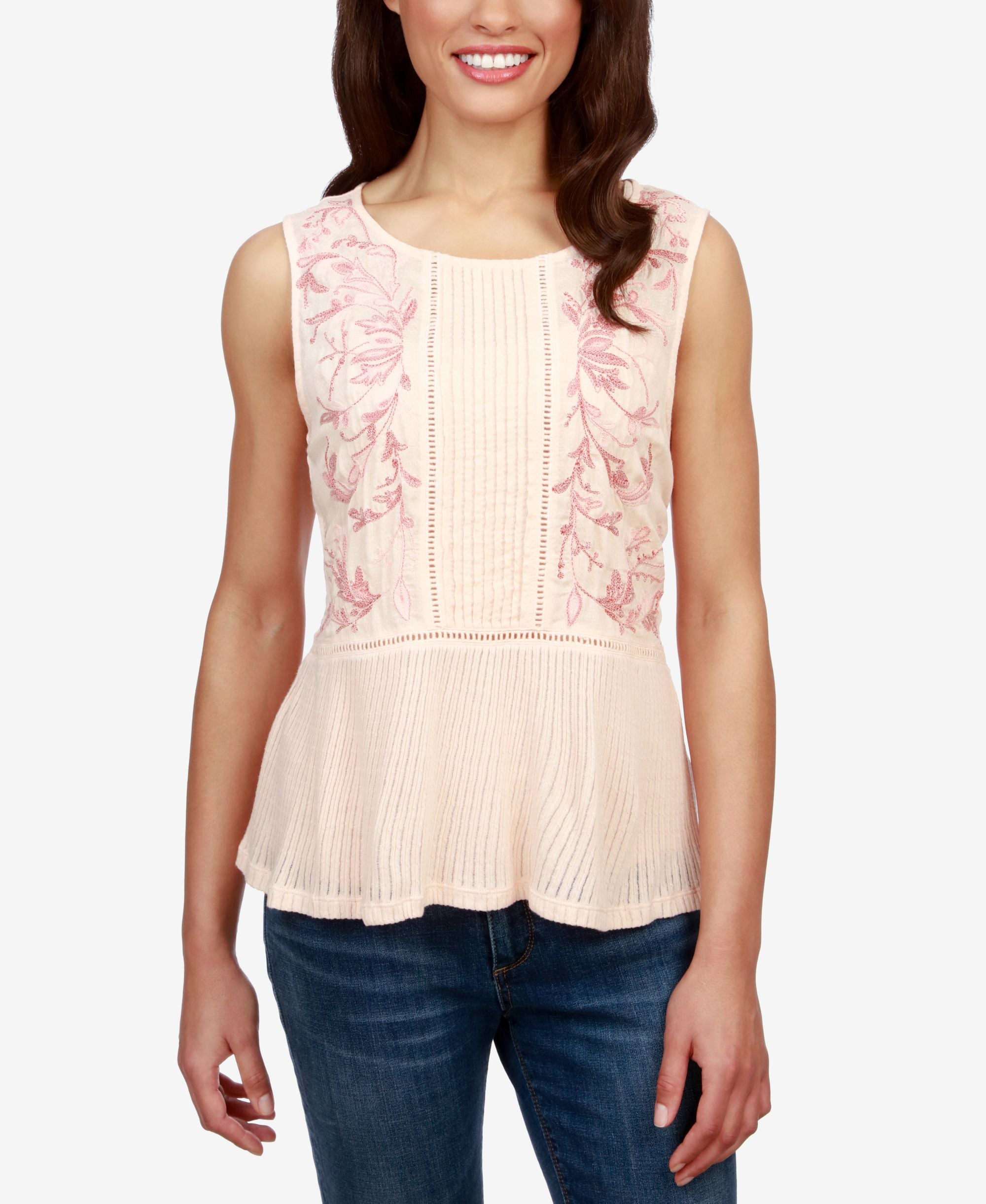 Lucky Brand Embroidered Ladder Trim Top