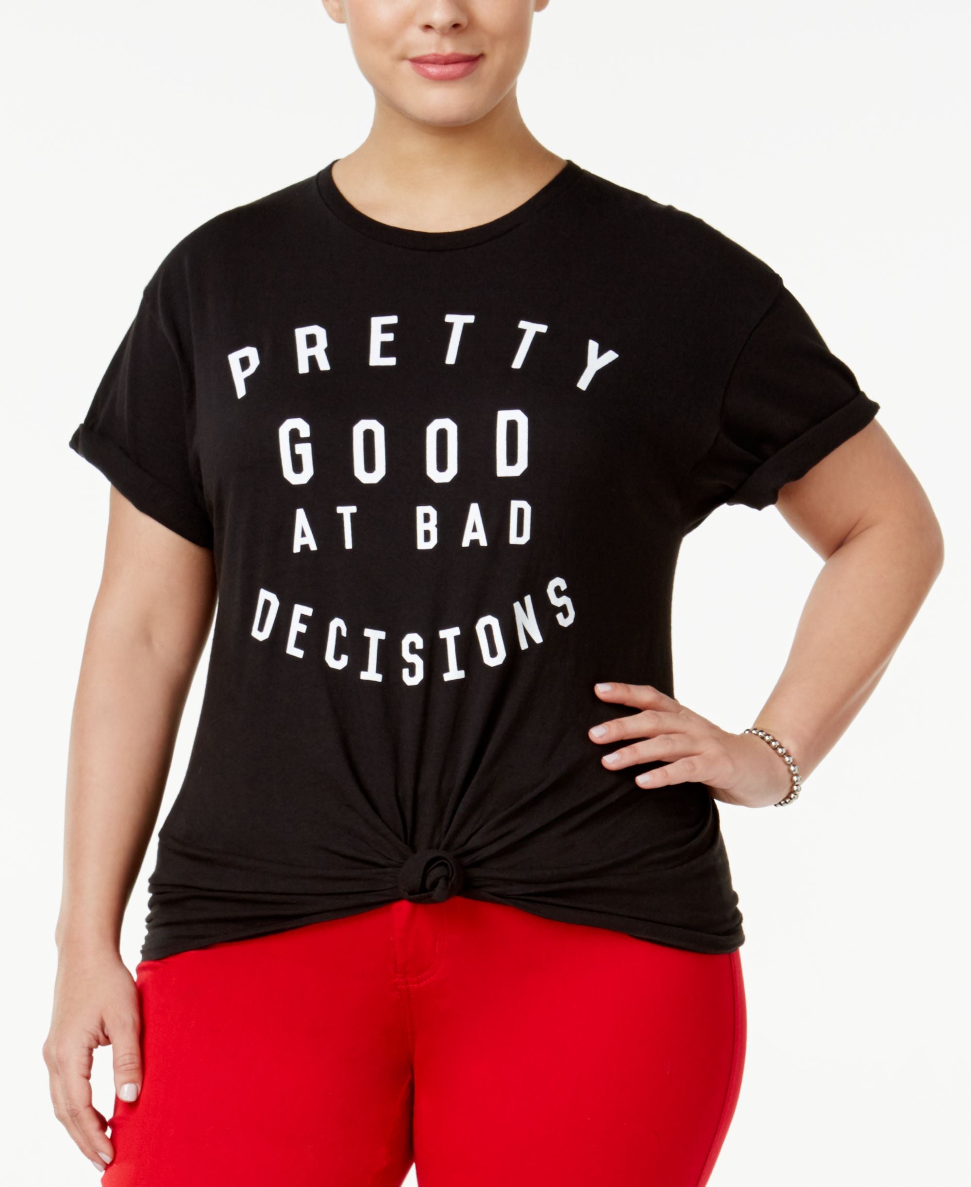 Hybrid Trendy Plus Size Cotton Bad Decisions Graphic T-Shirt