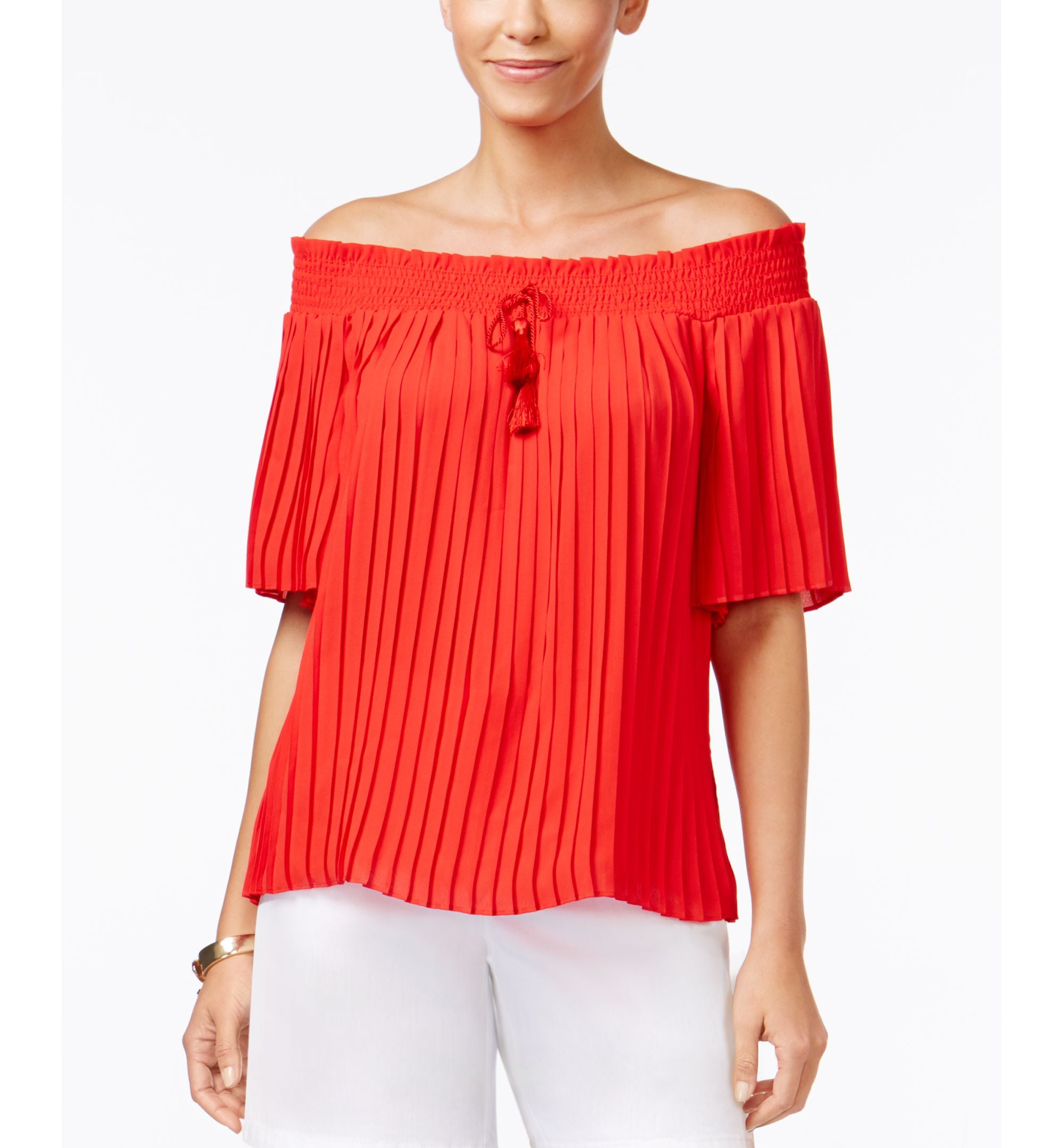Thalia Sodi Pleated Off The Shoulder Top