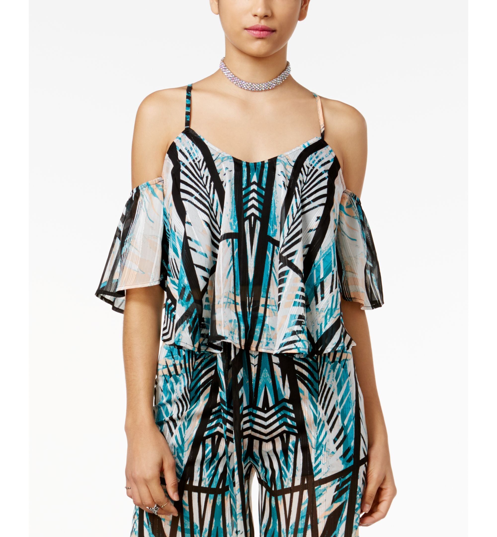 Material Girl Juniors Printed Cold Shoulder Top