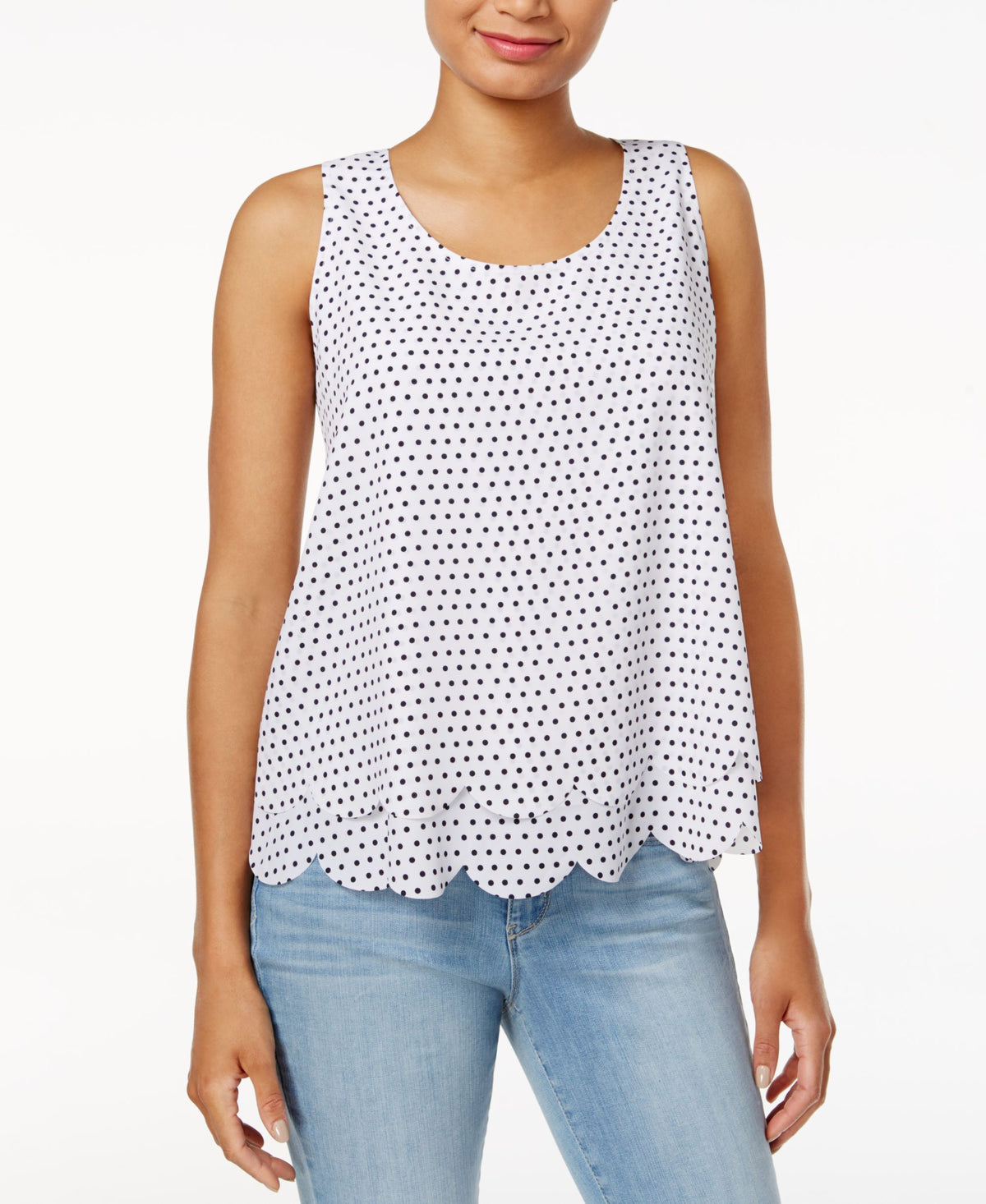 Maison Jules Printed Tiered Scalloped Top