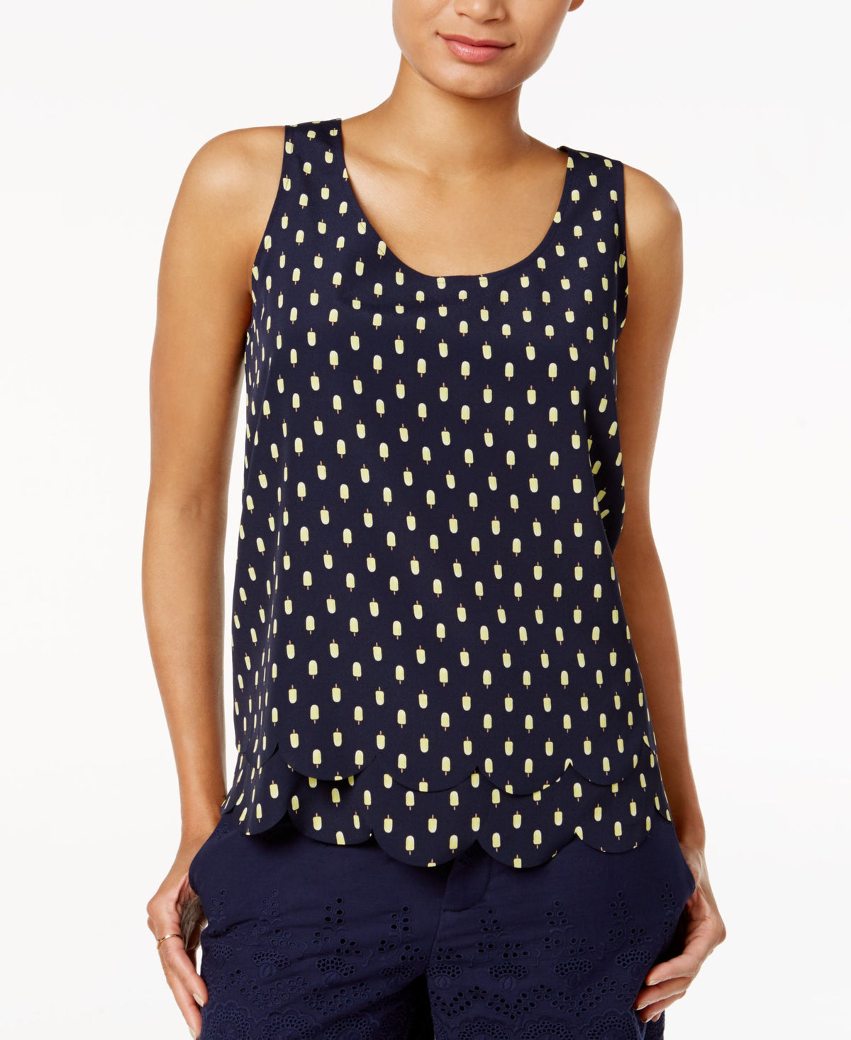 Maison Jules Printed Tiered Scalloped Top