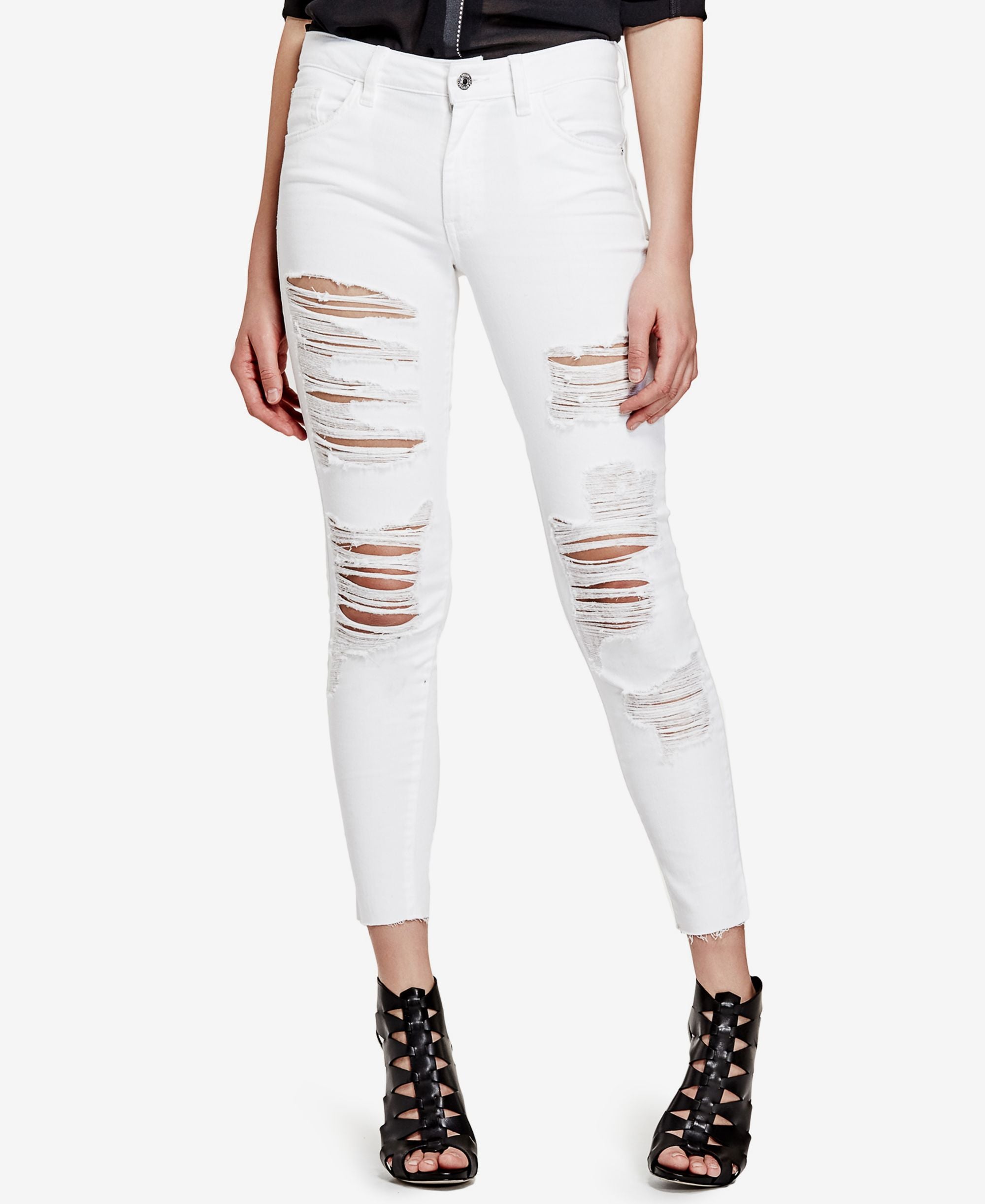 Guess Ripped Optic White Wash Skinny Jeans