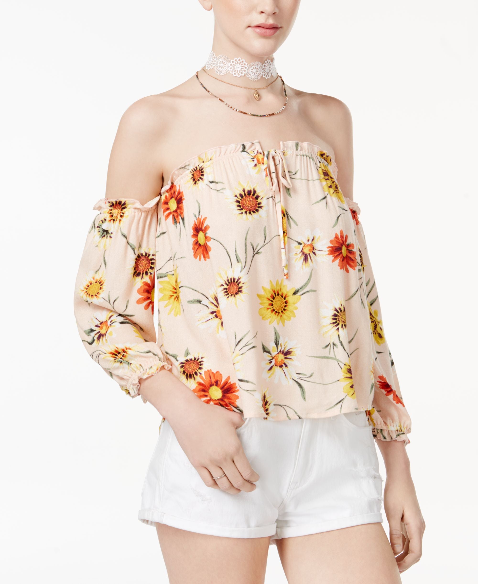 Juniors' Floral-Print Off-The-Shoulder Top