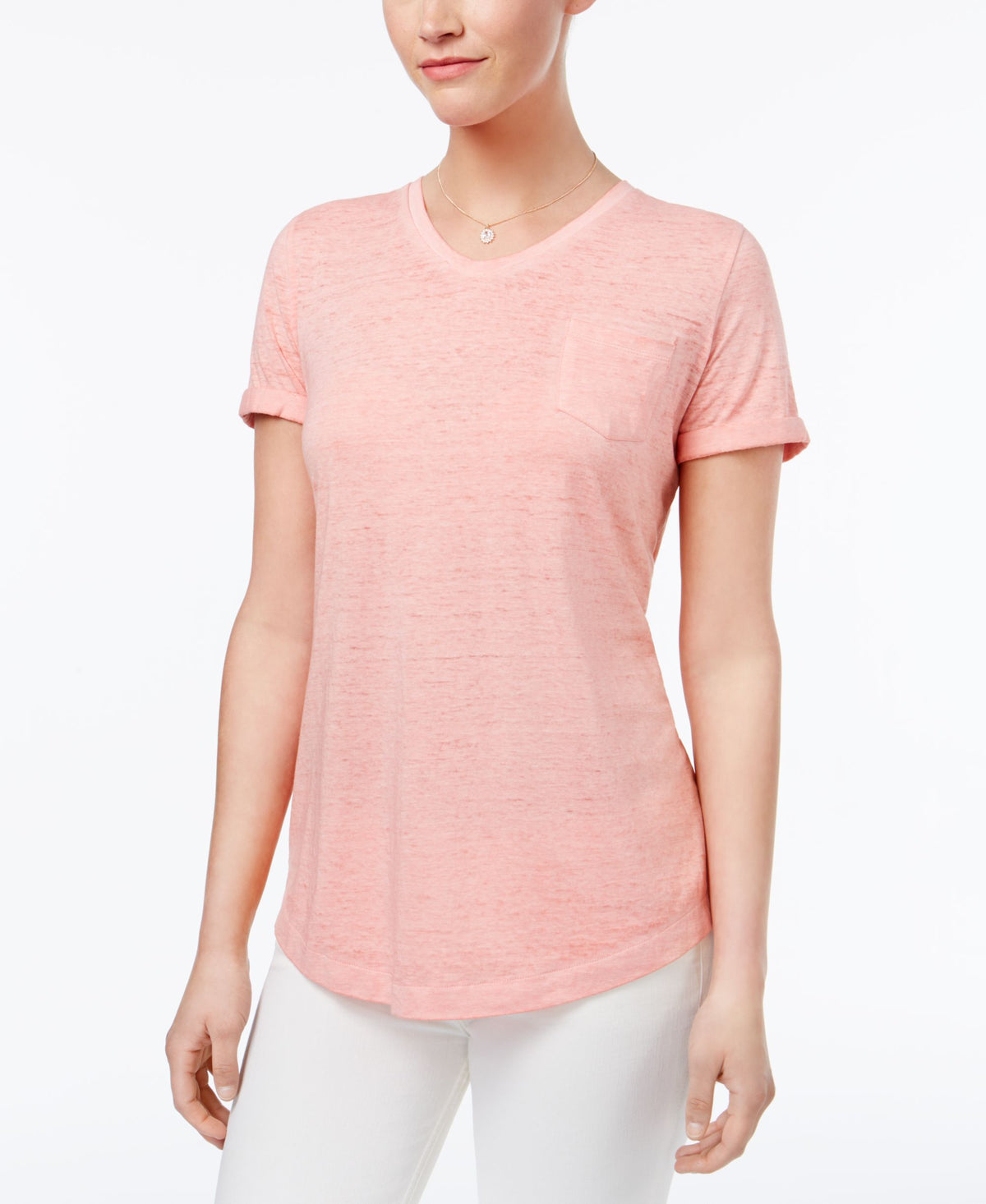 Style & Co V Neck Burnout Pocket T-Shirt