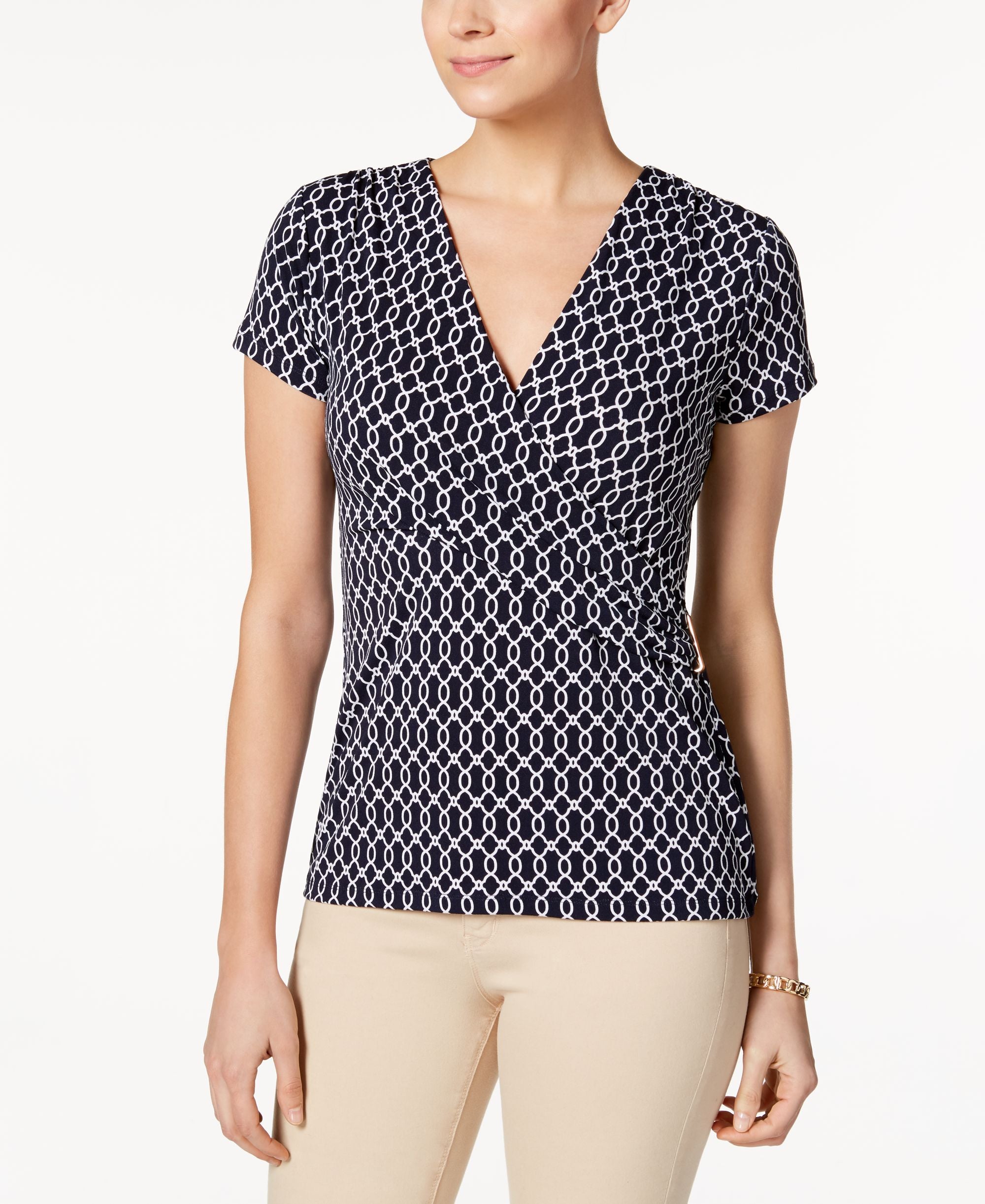 Charter Club Printed Faux Wrap Top