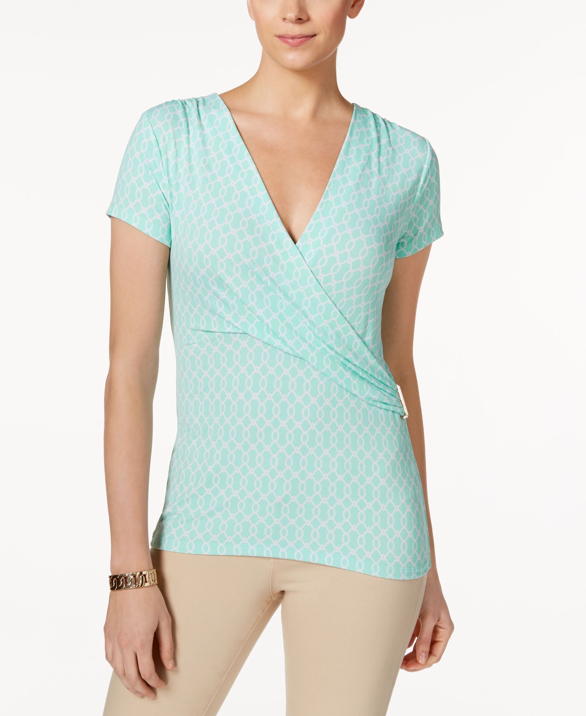 Charter Club Printed Faux Wrap Top