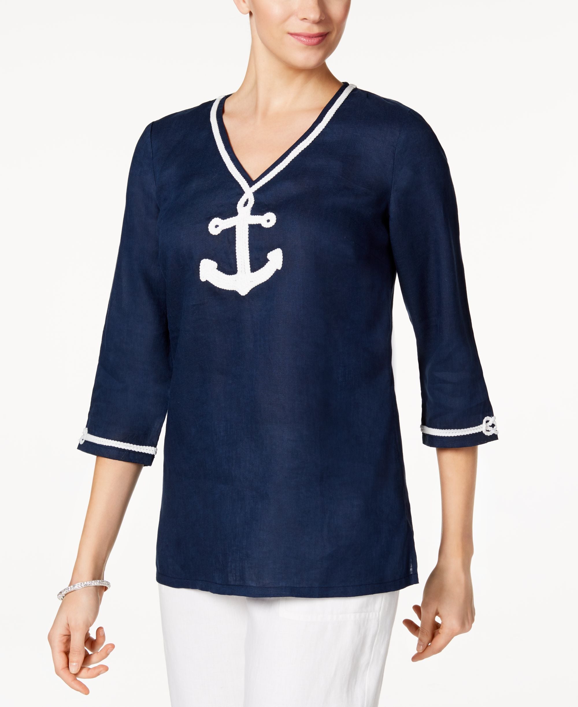 Charter Club Linen Embroidered Tunic