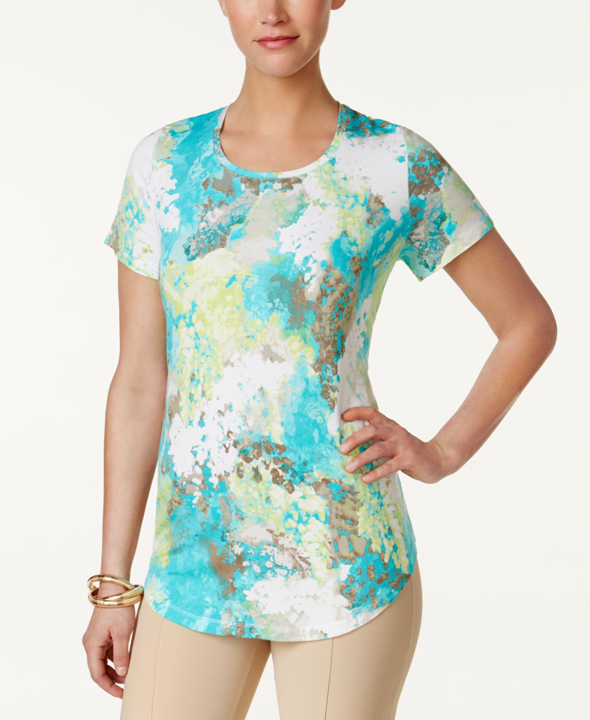 JM Collection Printed Scoop Neck Top