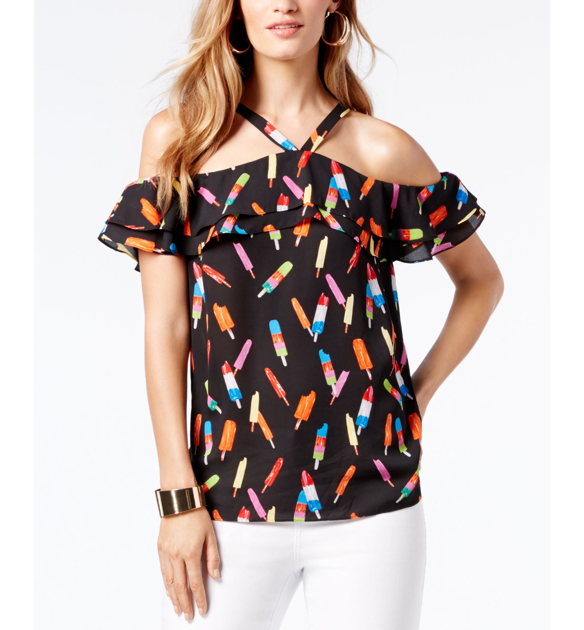 INC International Concepts Popsicle Cold Shoulder Top