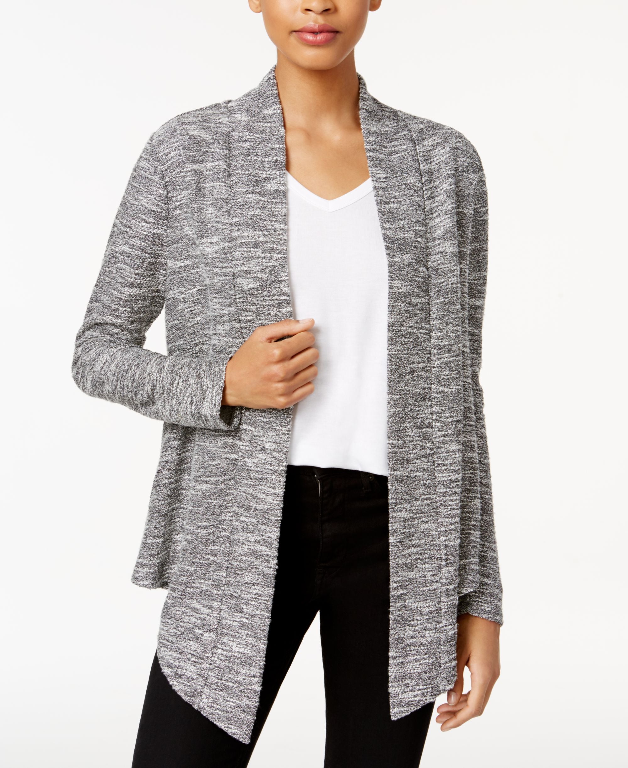 Bar III Asymmetrical Boucle Cardigan