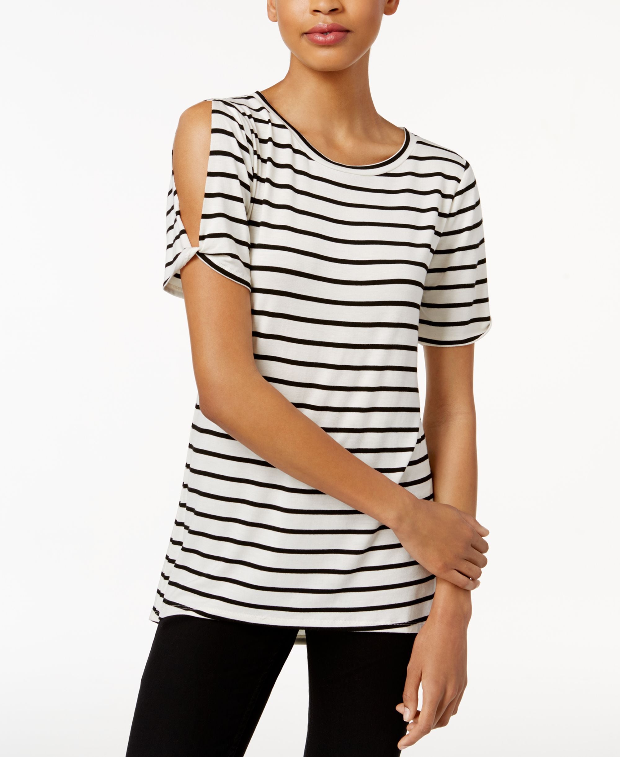 BAR III Striped Cold Shoulder T-Shirt
