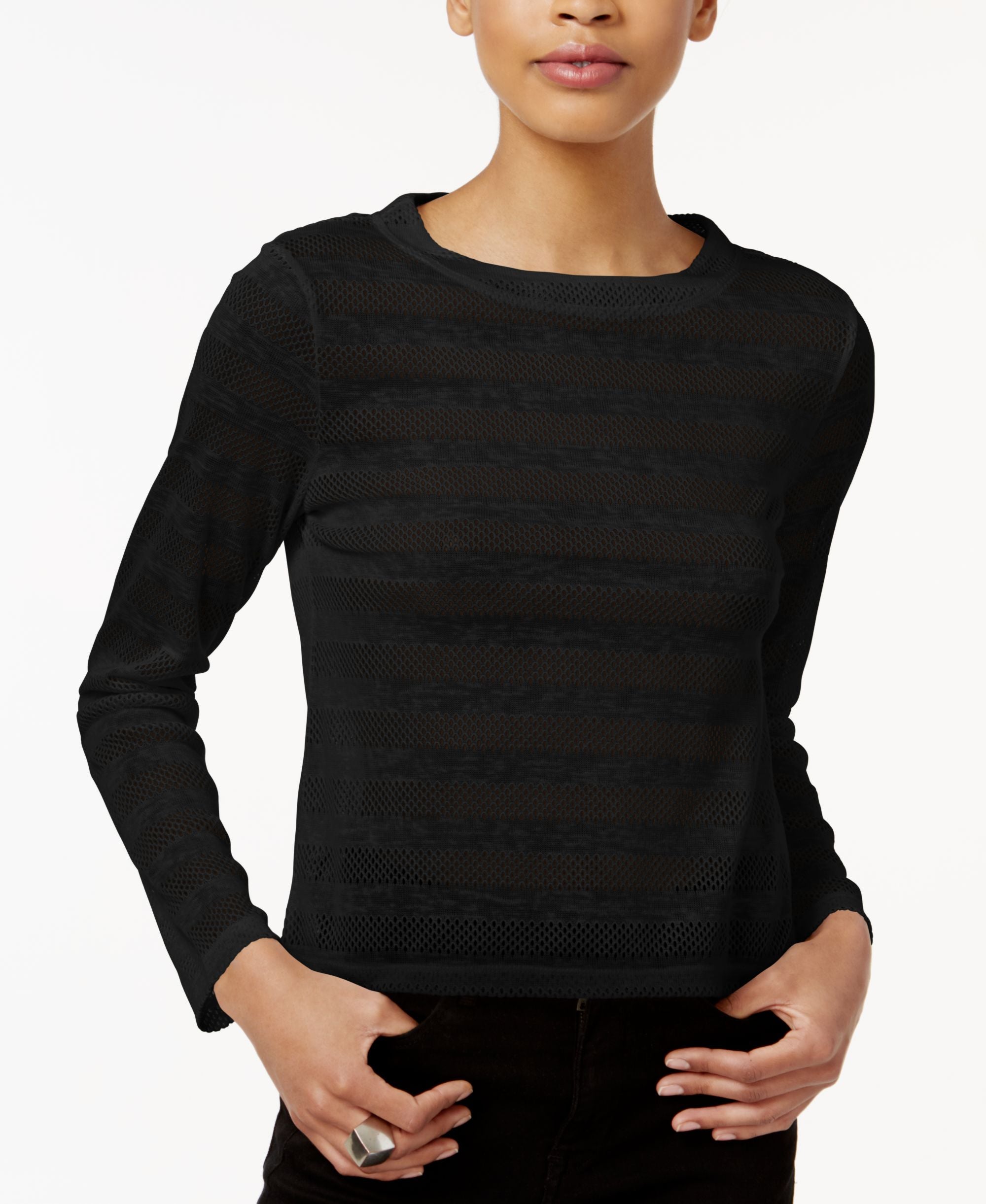 Bar III Mesh Striped Top