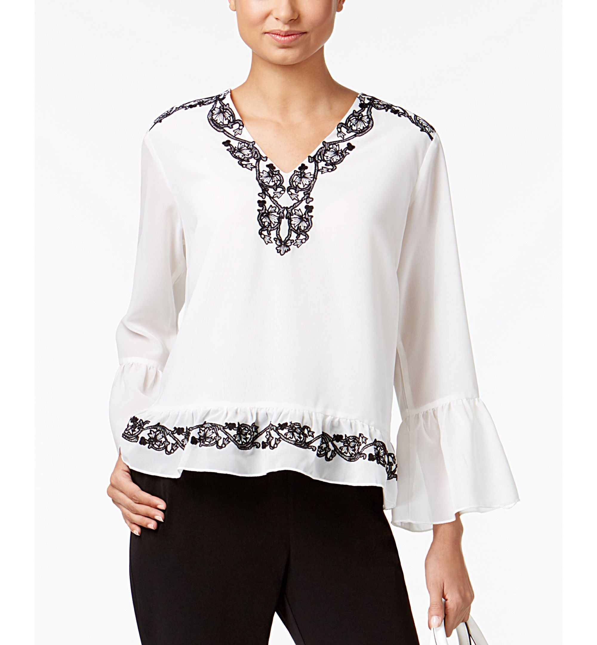 Chelsea and Theodore Embroidered Bell-Sleeve Blouse