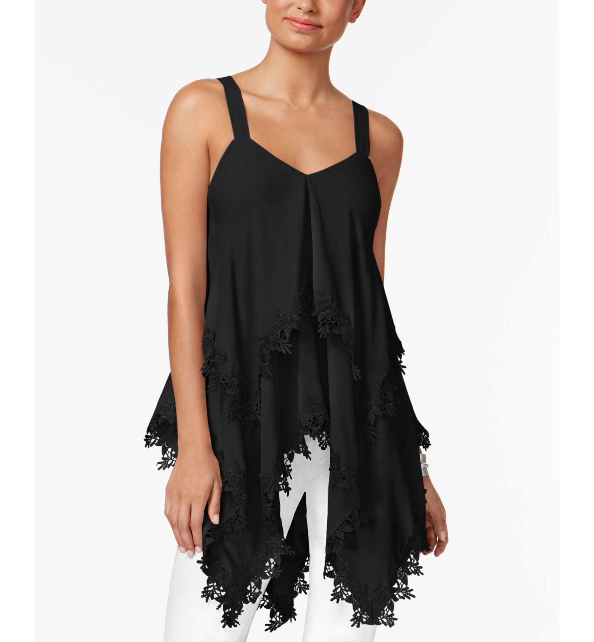 Love Scarlett Lace Trim Layered Handkerchief Hem Top